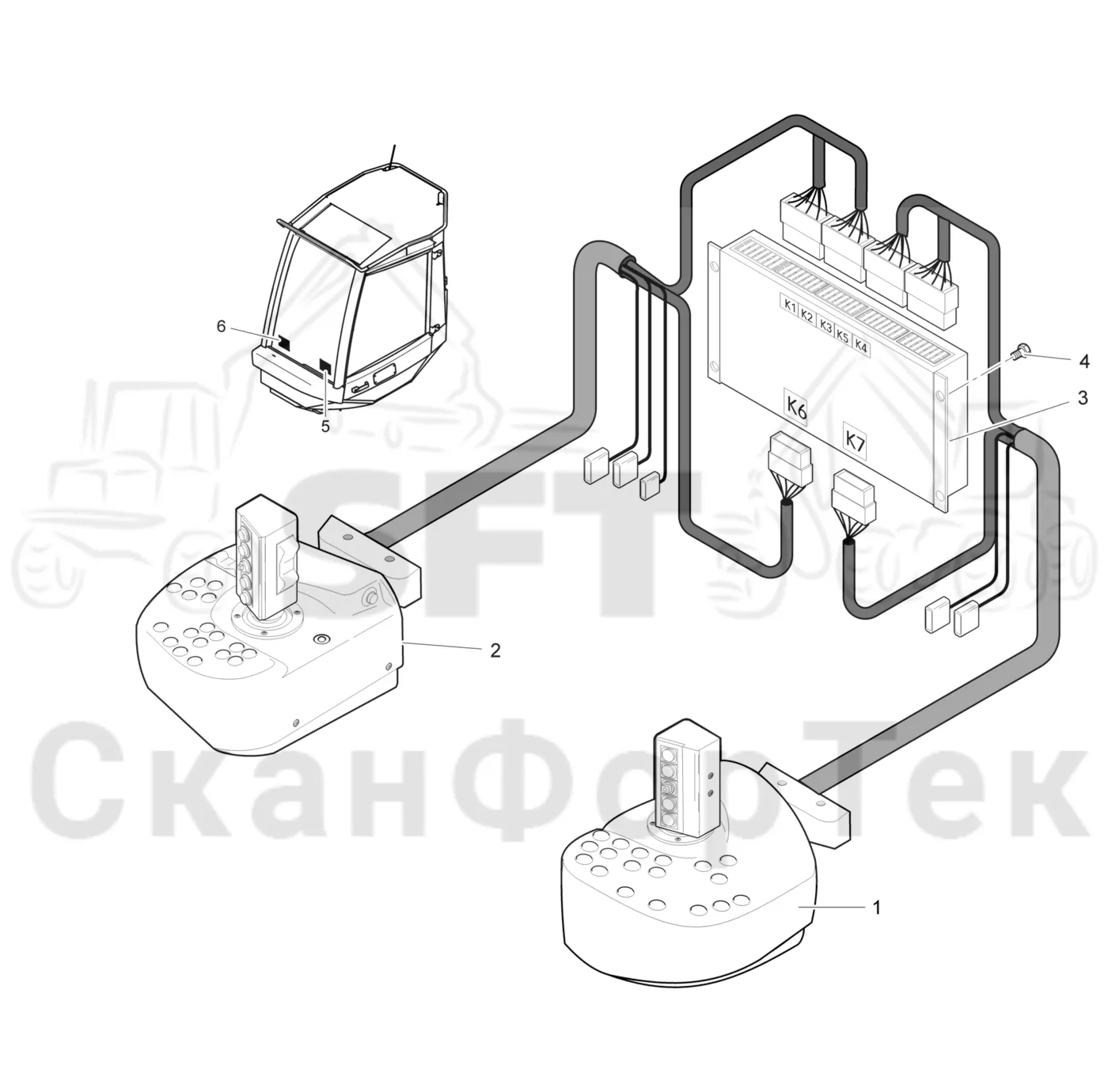 Схема: Valmet / Лесозаготовительные машины / Valmet 901TX / Valmet 901TX / Каталог запасных частей / Система управления / Регулятор / Электрический набор Малогабаритные рычаги