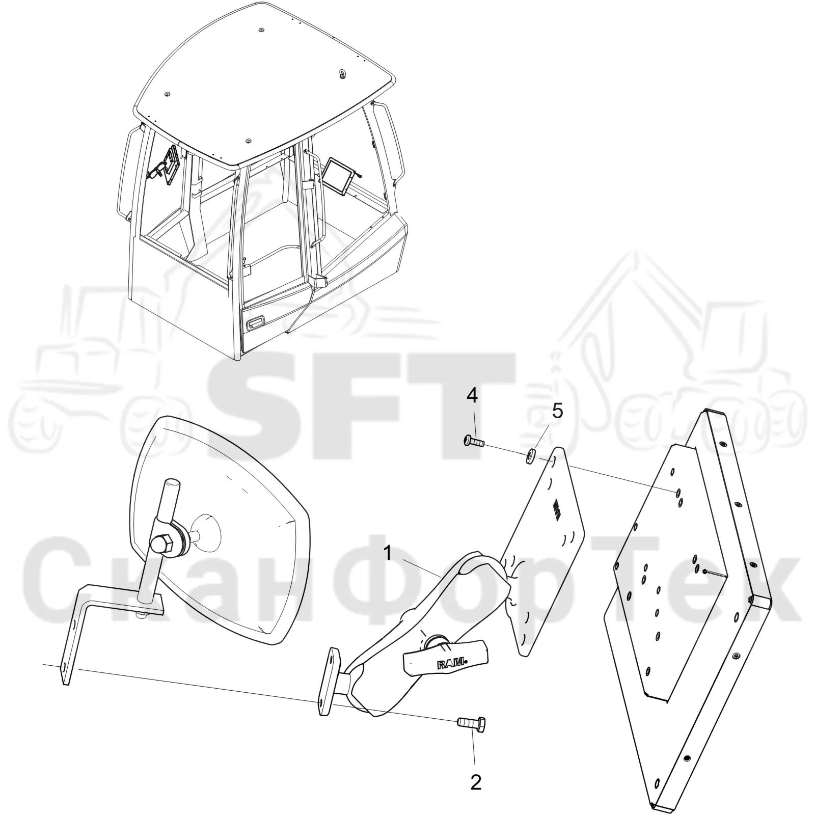 Схема: Komatsu / Форвардер / 855 S/N 8550022010- / Каталог запасных частей / Система управления / Компьютеры / Mounting display / Монтаж Компьютер Дисплей