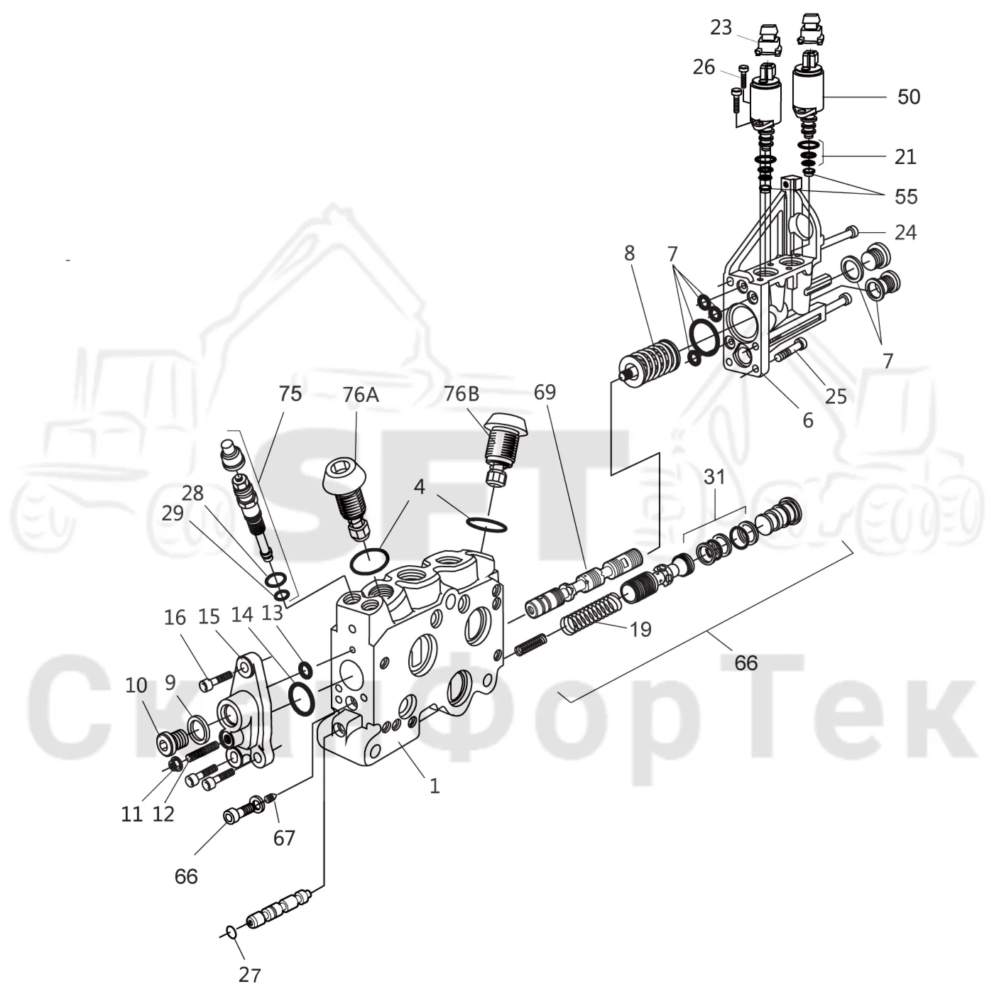 Схема: Komatsu / Форвардер / 835 / Каталог запасных частей / Гидравлика / Клапан подъемного крана / Захват