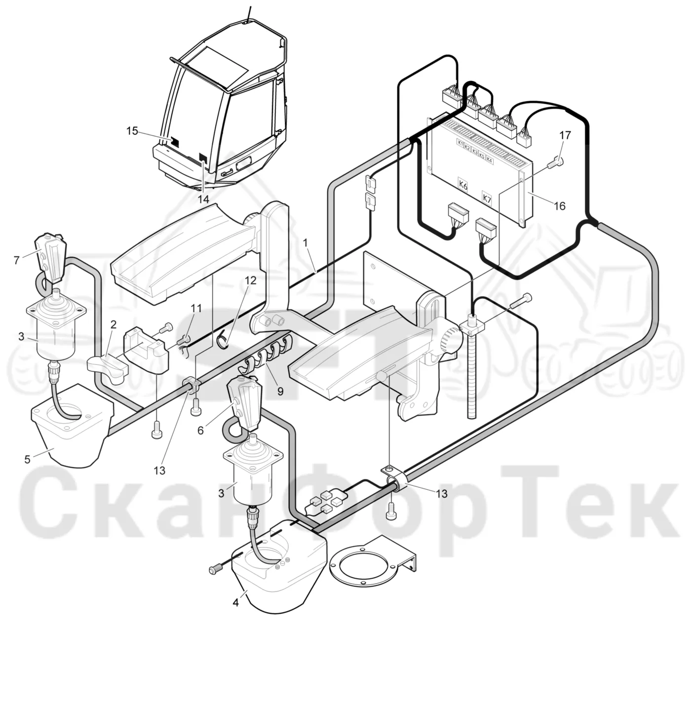 Схема: Valmet / Лесозаготовительные машины / Valmet 931 / Valmet 931 / Каталог запасных частей / Система управления / Регулятор / Электрический набор EME Рычаг