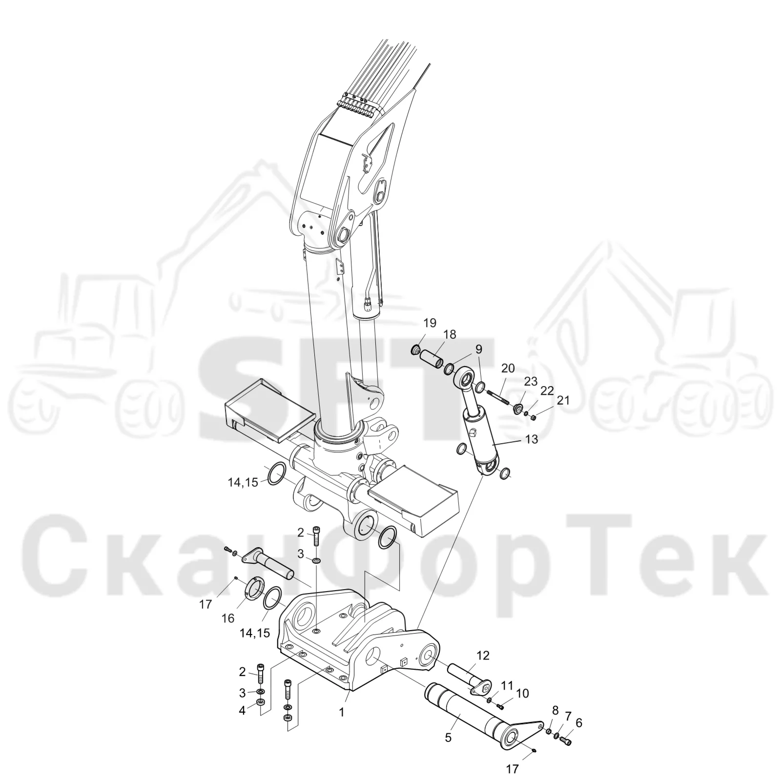 Схема: Komatsu / Форвардер / 845 / Каталог запасных частей / Подъемный кран / Оборудование наклона / Оборудование наклона