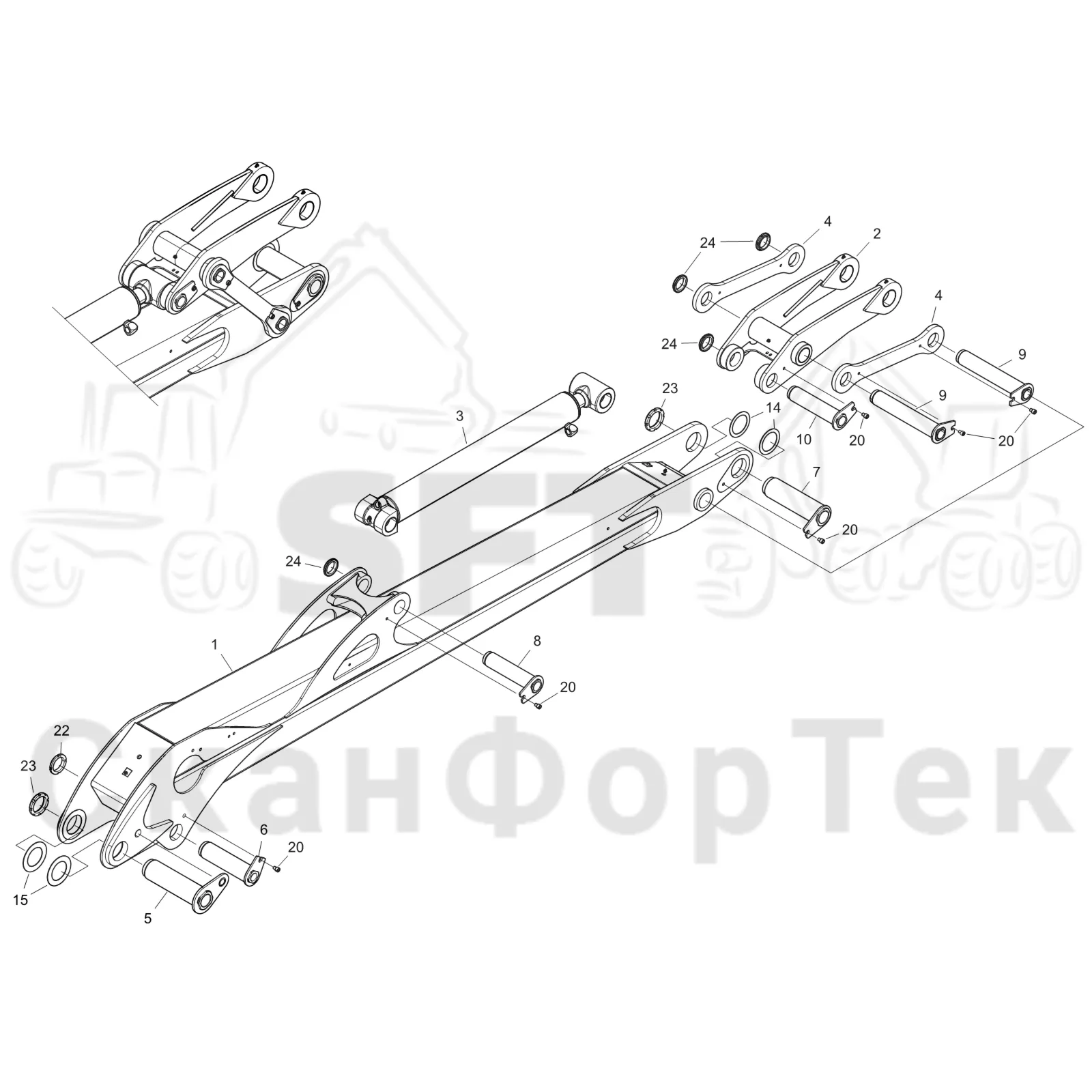 Схема: Komatsu / Форвардер / 845 / Каталог запасных частей / Подъемный кран / Основная стрела / Основная стрела 4,00m 8450000891-