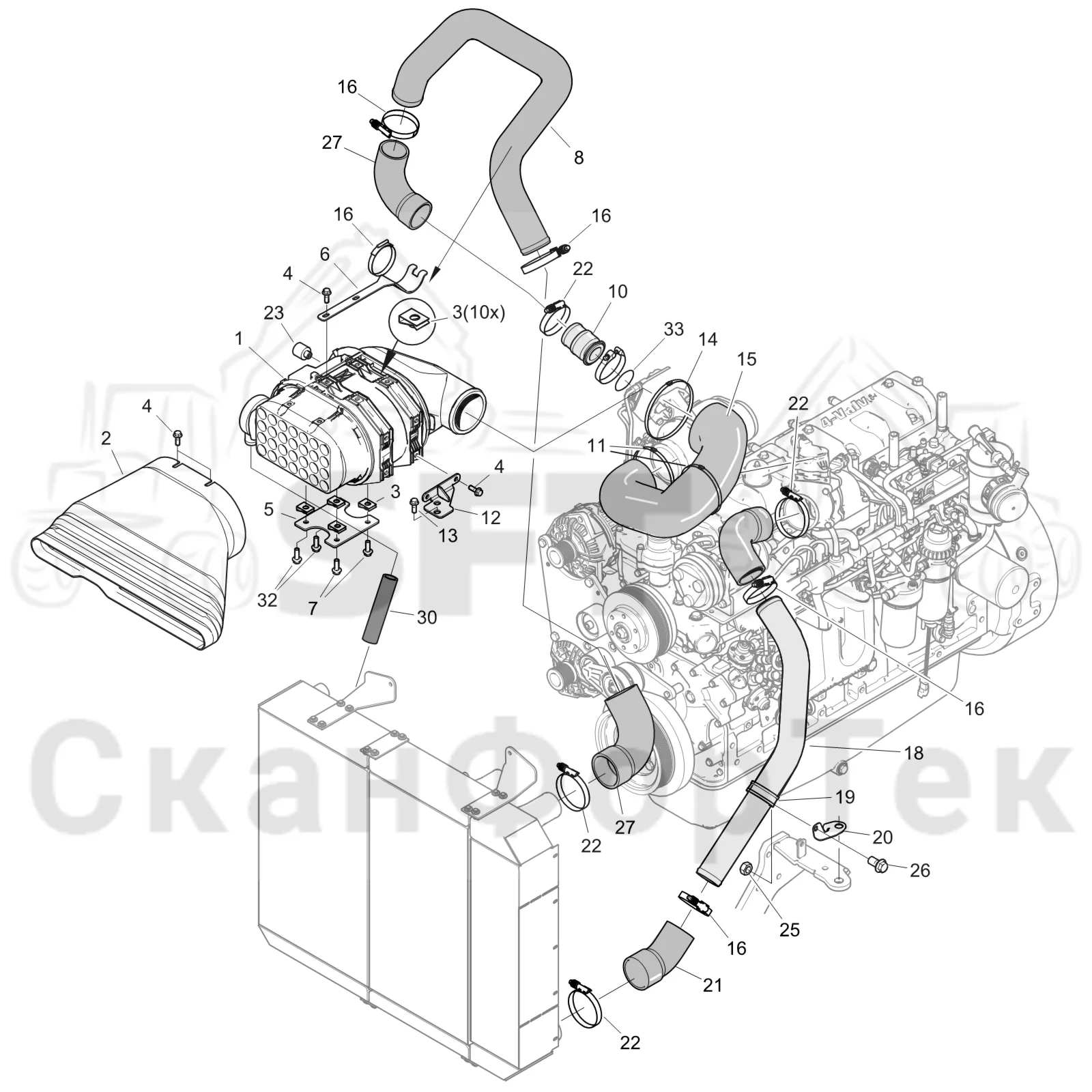 Схема: Komatsu / Форвардер / 875 S/N 8750000010- / Каталог запасных частей / Двигатель / Stage 4 / Tier 4f / Впуск - выпуск / Система впуска