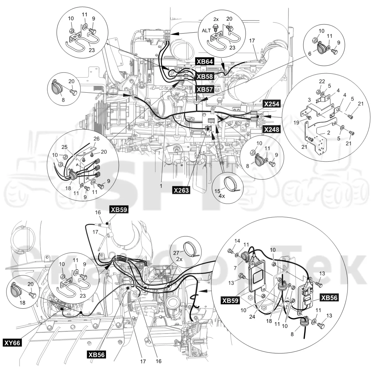 Схема: Komatsu / Форвардер / 895 S/N 8950011010- / Каталог запасных частей / Двигатель / Tier 4 Final/US / Впуск - выпуск / Комплект электрооборудования Adblue®/DEF