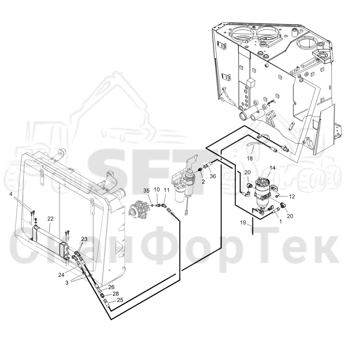 Схема: Komatsu / Форвардер / 895 S/N 8950011010- / Каталог запасных частей / Двигатель / Stage 4 / Топливная система / Топливная система  ,Водоотделитель
