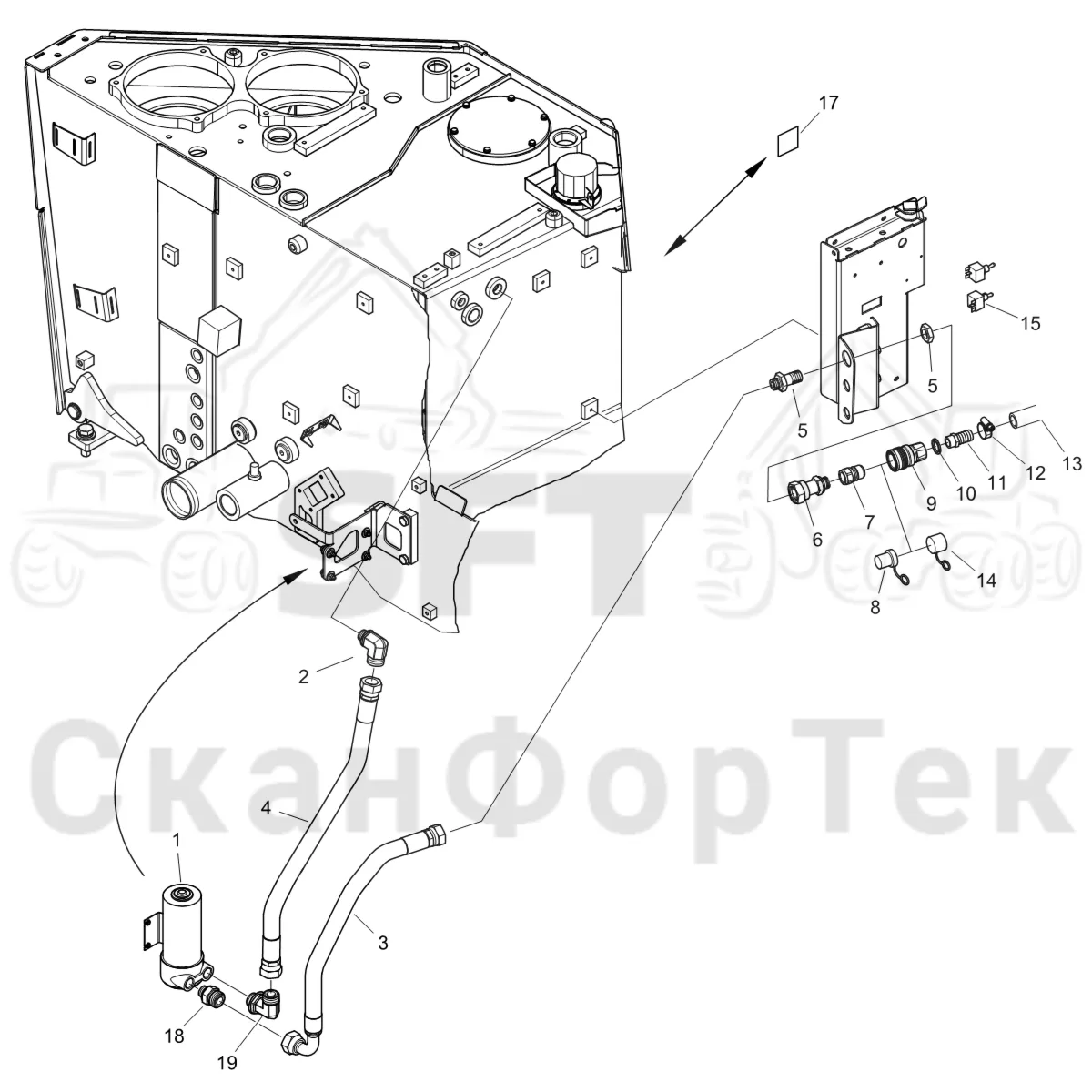 Схема: Komatsu / Форвардер / 855 S/N 8550022010- / Каталог запасных частей / Двигатель / Топливная система / Топливозаправка электронасосом