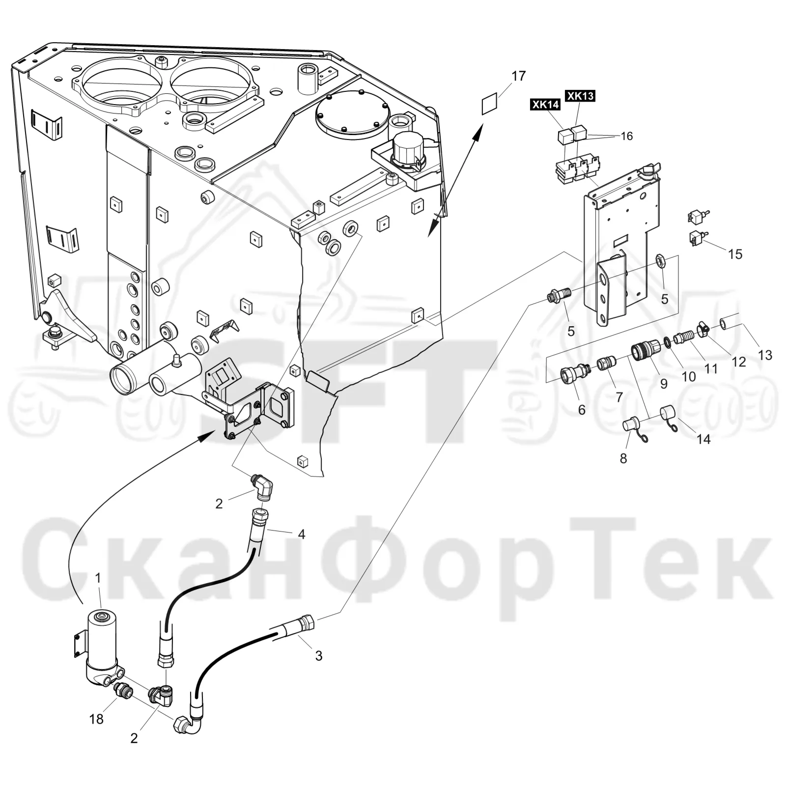 Схема: Komatsu / Форвардер / 855 S/N 8550022010- / Каталог запасных частей / Двигатель / Топливная система / Топливозаправка электронасосом  8550011399-