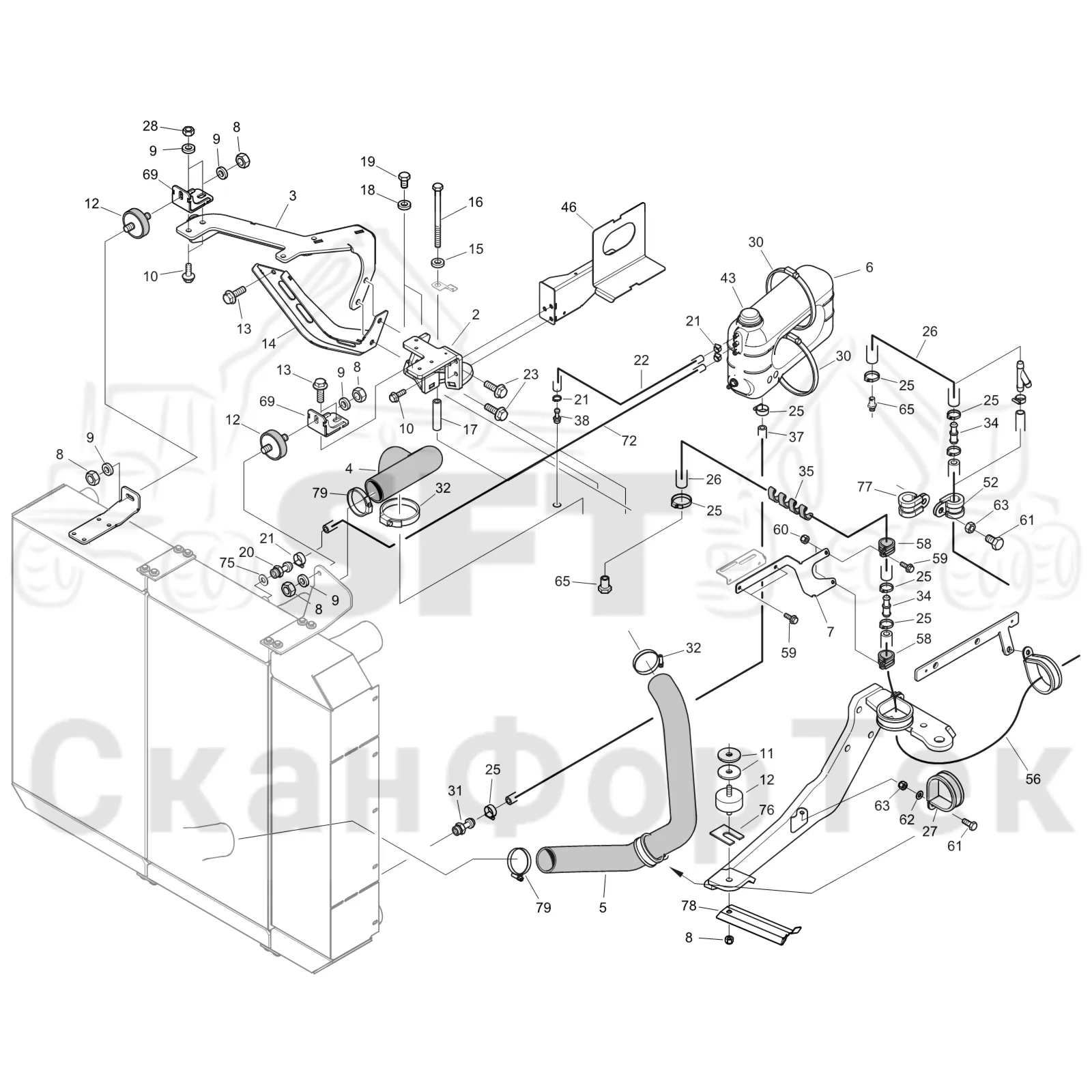 Схема: Komatsu / Форвардер / 895 S/N 8950011010- / Каталог запасных частей / Двигатель / Tier 4 Final/US / Система охлаждения / Система охлаждения двигателя