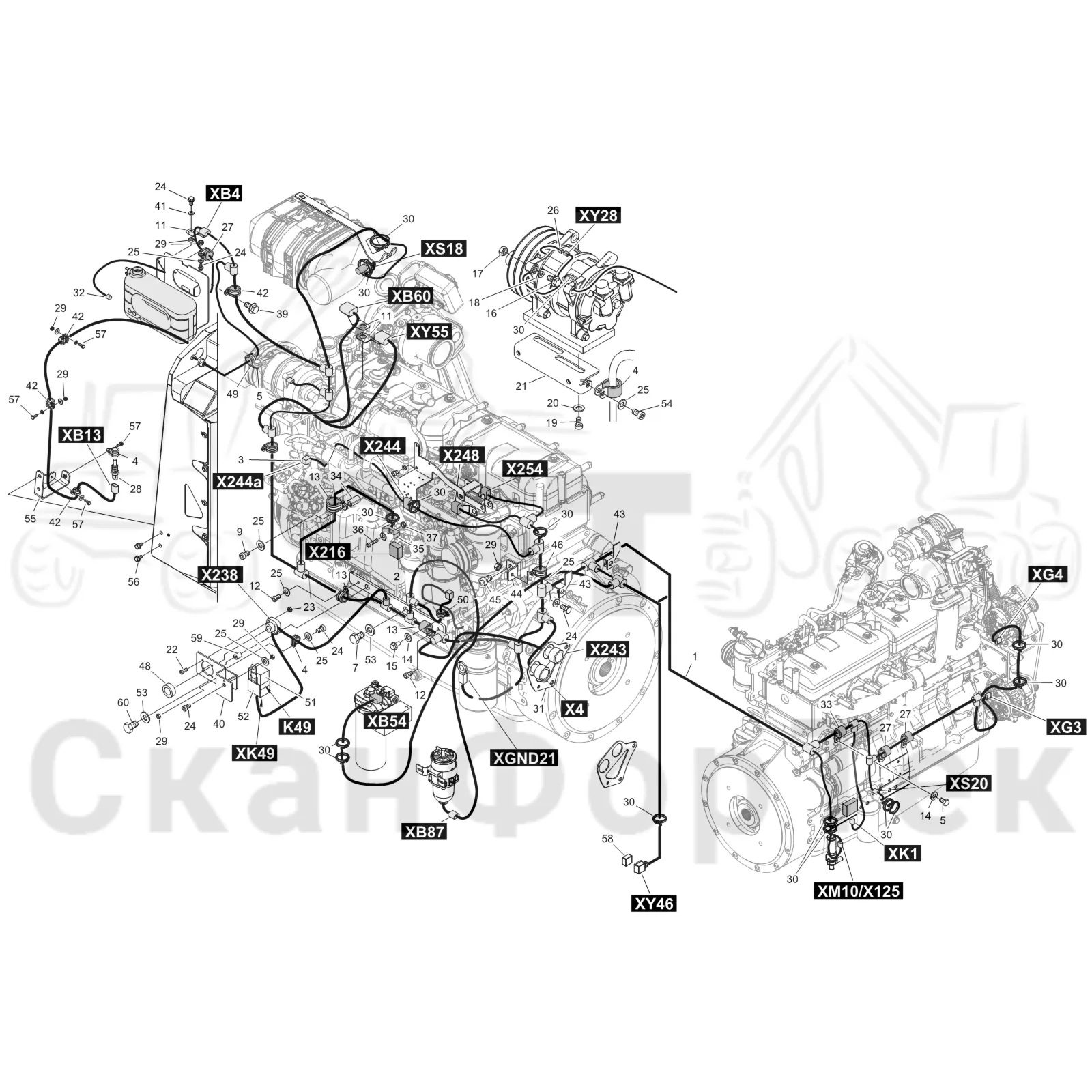 Схема: Komatsu / Форвардер / 895 S/N 8950011010- / Каталог запасных частей / Двигатель / Stage 4 / Комплект электрооборудования / Комплект кабелей двигателя