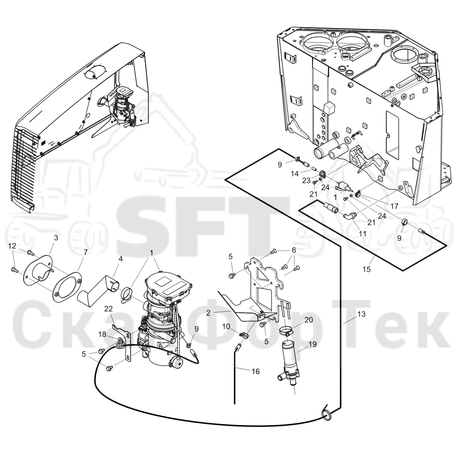 Схема: Komatsu / Форвардер / 895 S/N 8950011010- / Каталог запасных частей / Двигатель / Tier 4 Final/US / Подогреватель / Подогреватель Thermo Pro 90D