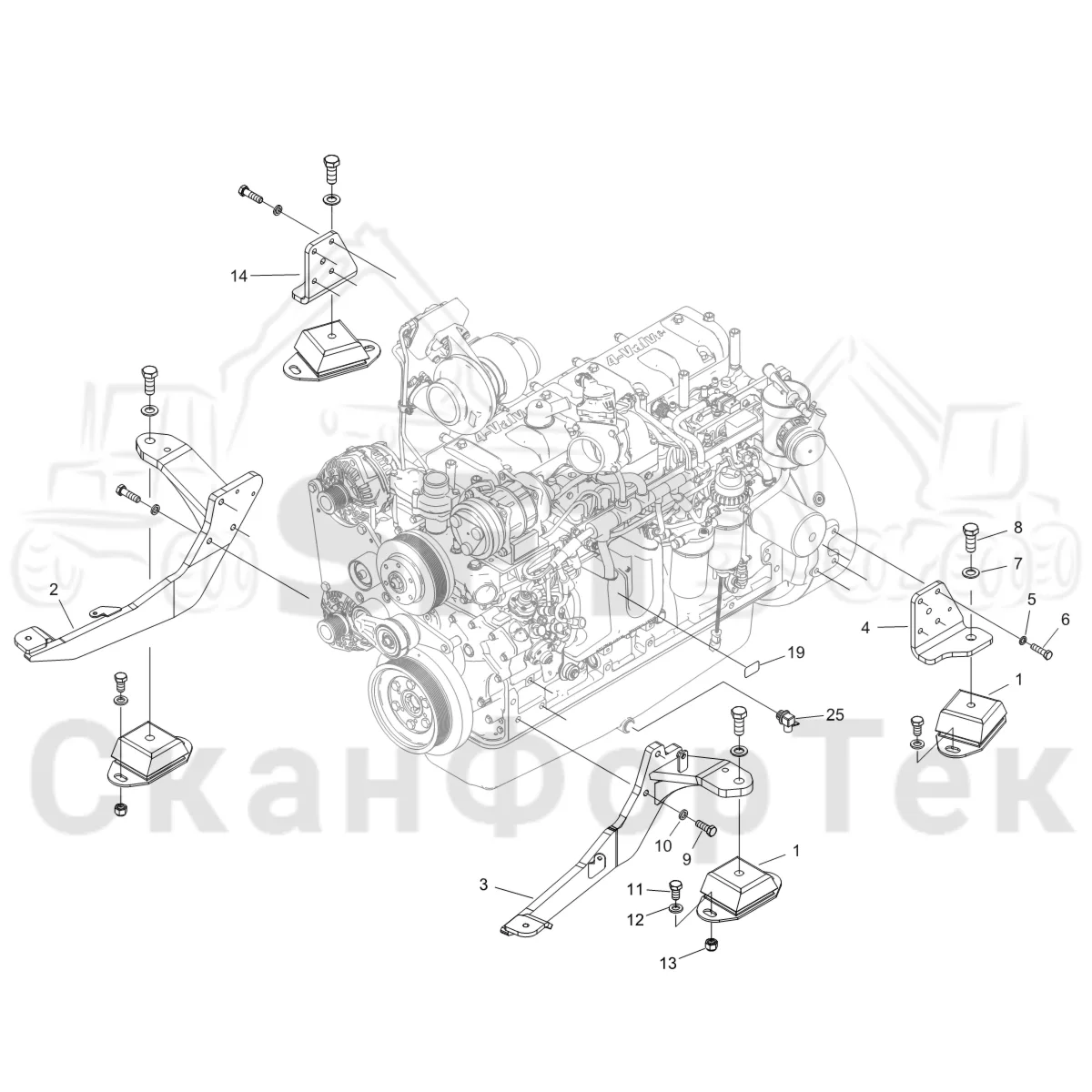 Схема: Komatsu / Форвардер / 895 S/N 8950011010- / Каталог запасных частей / Двигатель / Tier 4 Final/US / Установка двигателя / Установка двигателя