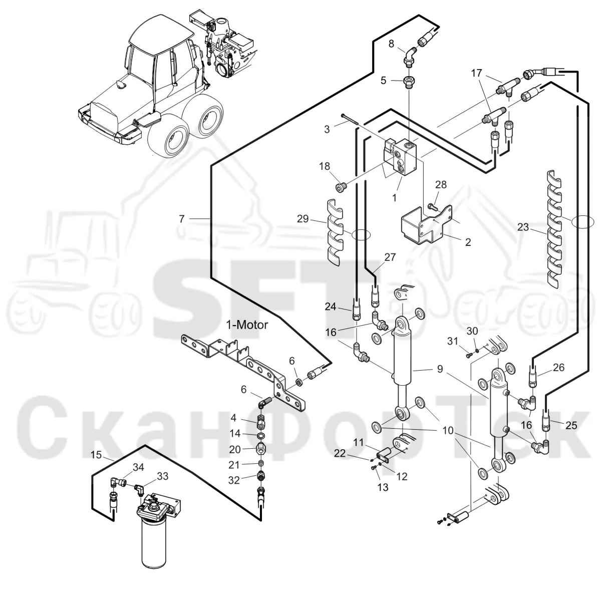 Схема: Komatsu / Форвардер / 855 S/N 8550022010- / Каталог запасных частей / шасси / Стабилизация / Стабилизация
