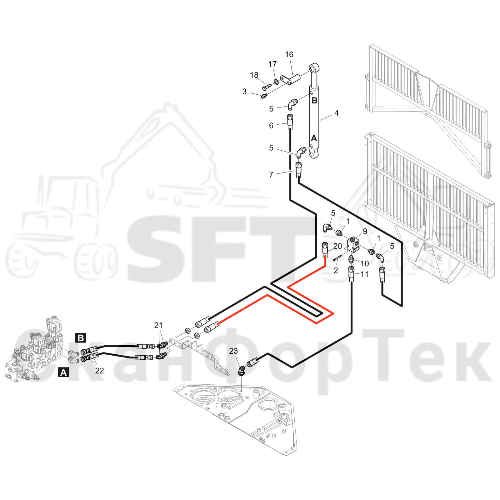 Схема: Komatsu / Форвардер / 875 S/N 8750000010- / Каталог запасных частей / шасси / Зона погрузки / Gate upper part