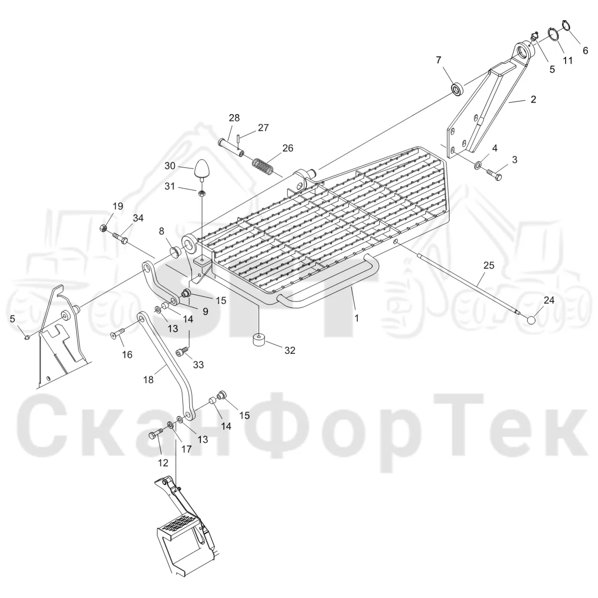 Схема: Komatsu / Форвардер / 855 S/N 8550022010- / Каталог запасных частей / шасси / Ступени, лестницы и платформы / Платформа гидравлическая