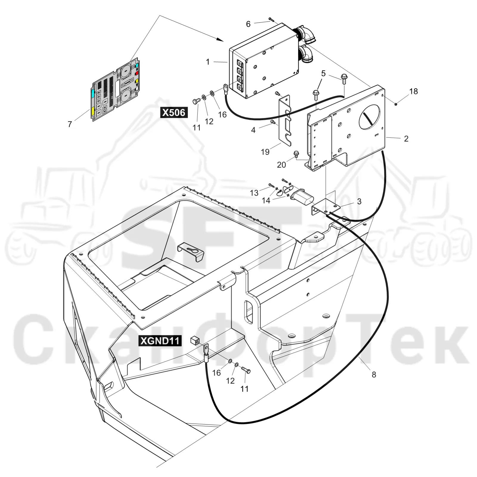Схема: Komatsu / Форвардер / 855 S/N 8550022010- / Каталог запасных частей / шасси / Электрический Оборудование / Powerbox Комплект электрооборудования