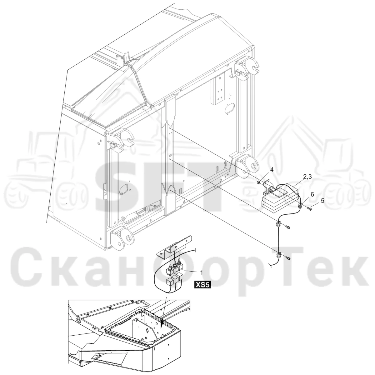Схема: Komatsu / Форвардер / 855 S/N 8550022010- / Каталог запасных частей / шасси / Электрический Оборудование / Отсек двигателя, лампа