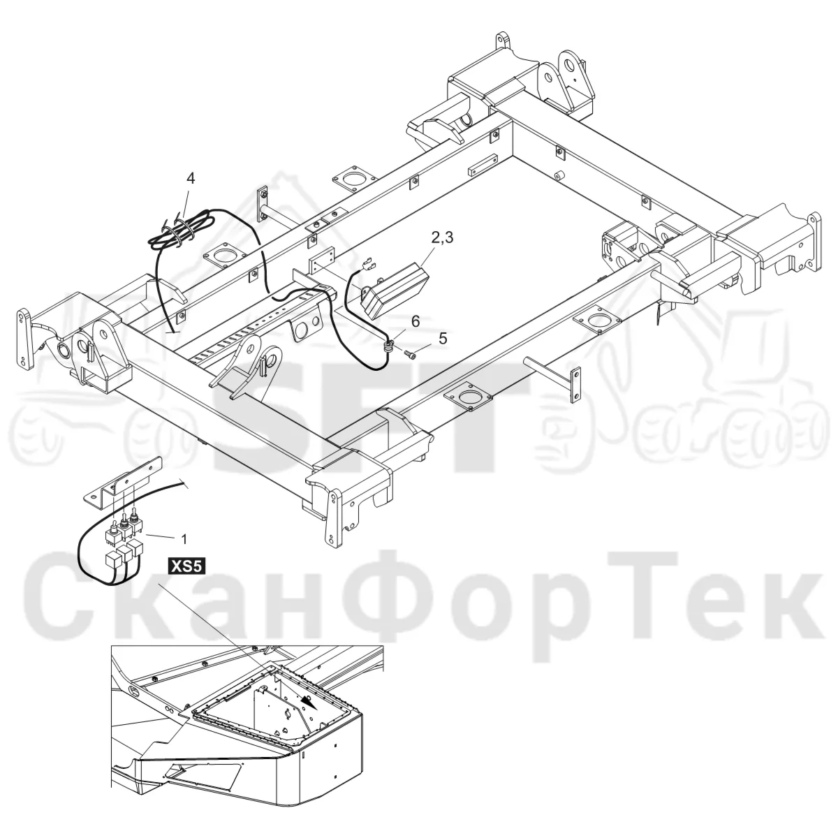 Схема: Komatsu / Форвардер / 875 S/N 8750000010- / Каталог запасных частей / шасси / Электрический Оборудование / Отсек двигателя, лампа Comfort Ride
