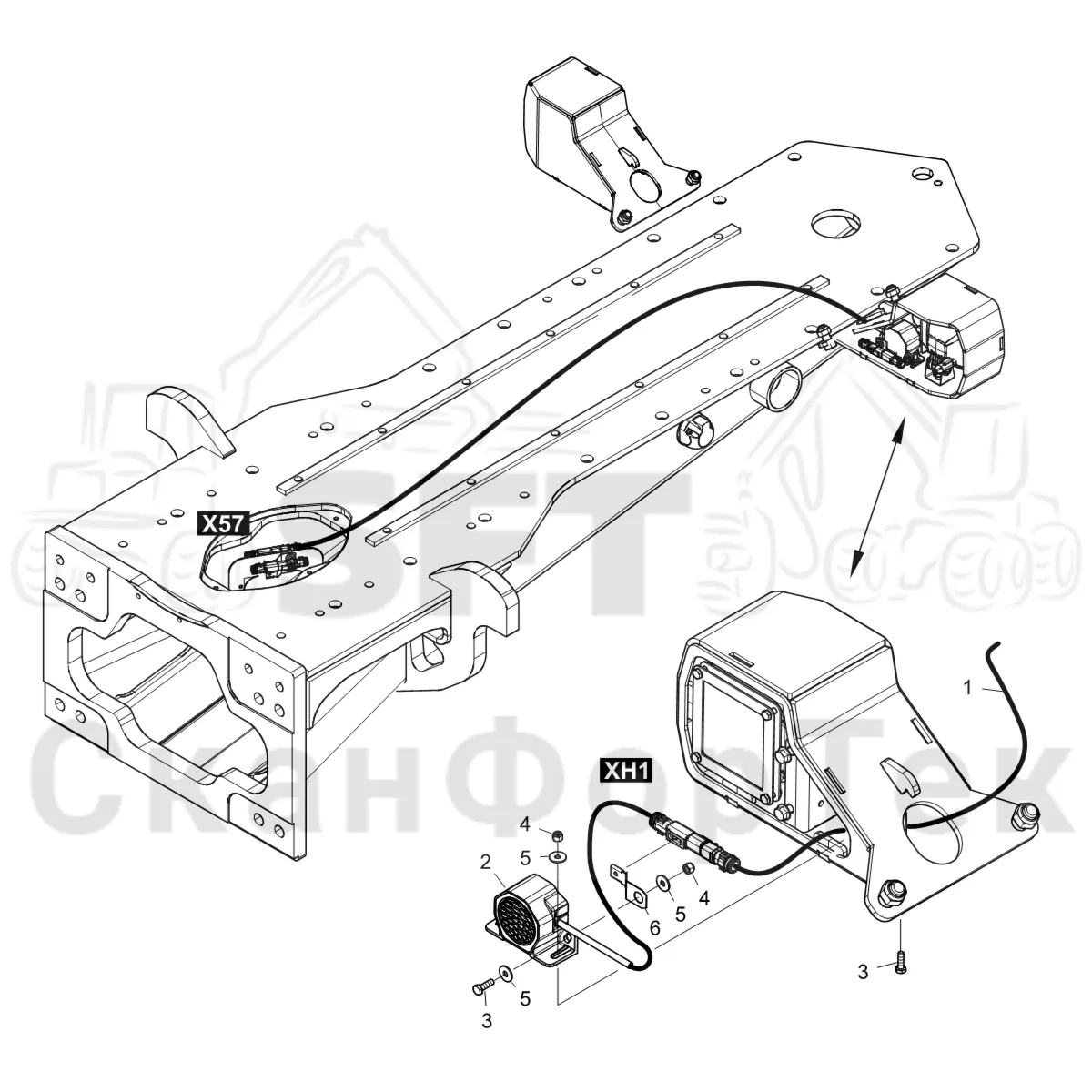 Схема: Komatsu / Форвардер / 875 S/N 8750000010- / Каталог запасных частей / шасси / Электрический Оборудование / Реверсивный сигнализации