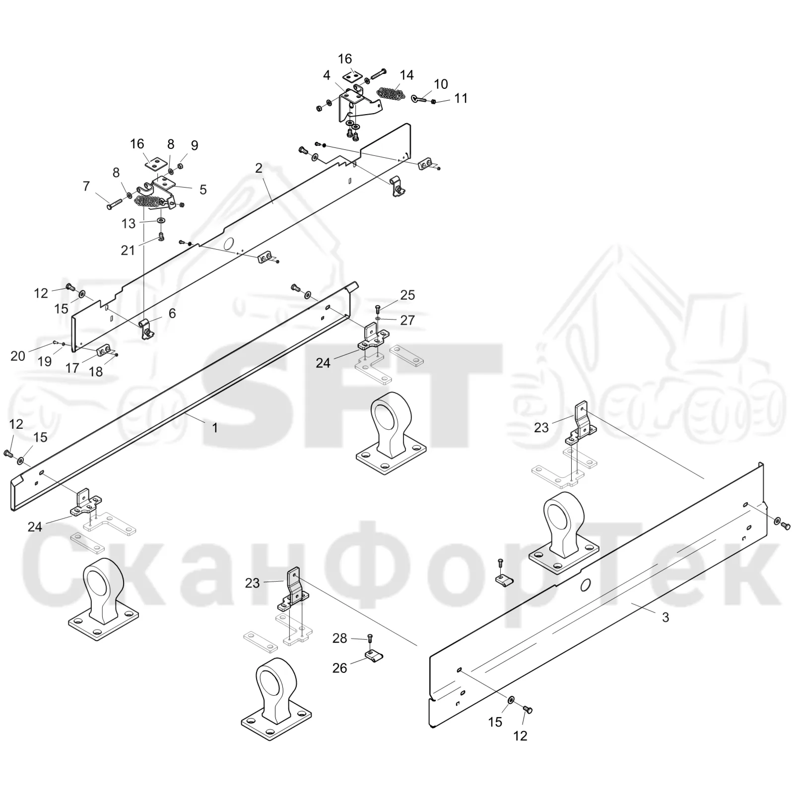 Схема: Komatsu / Форвардер / 895 S/N 8950011010- / Каталог запасных частей / шасси / Капоты и крышки / Защитные крышки под кабиной