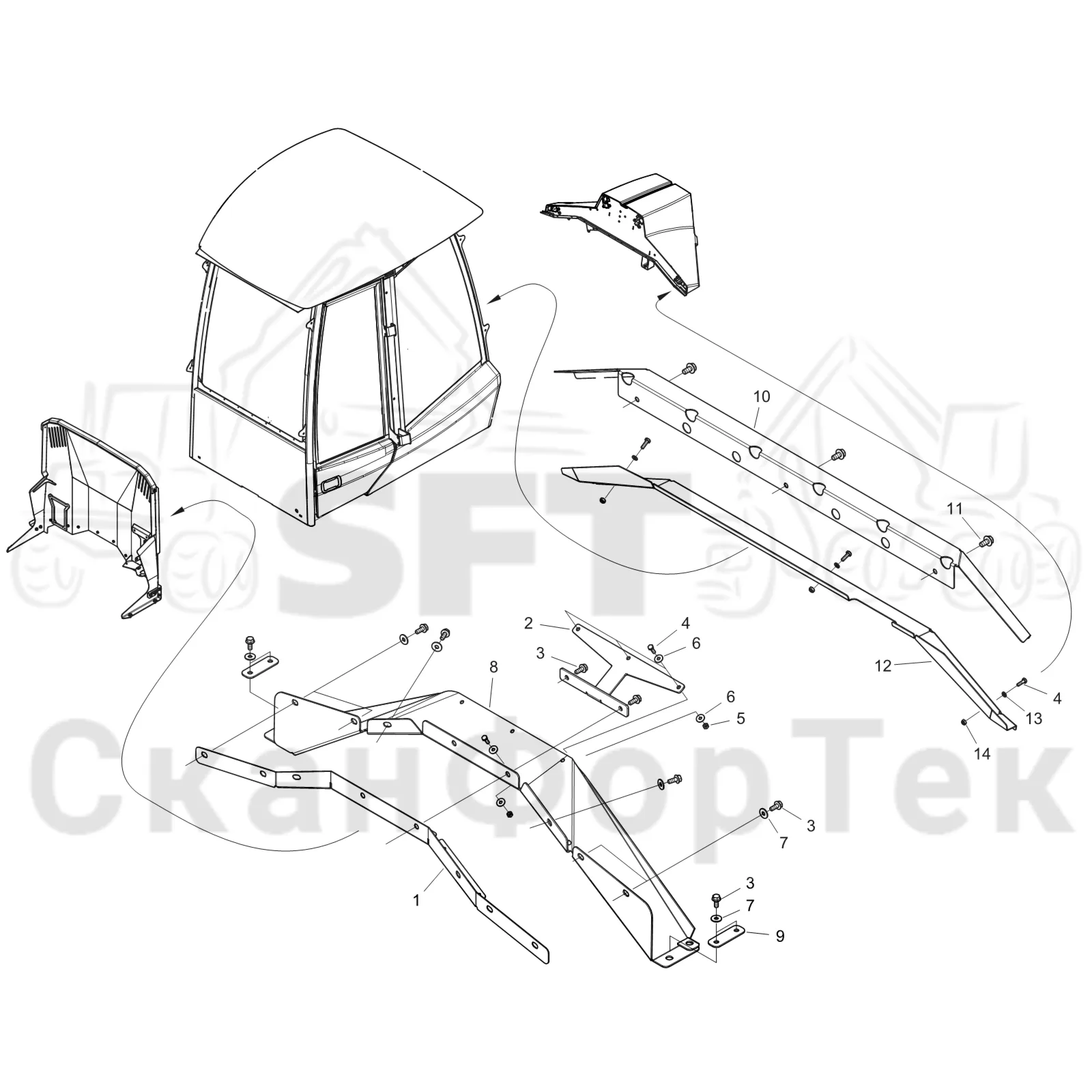 Схема: Komatsu / Форвардер / 895 S/N 8950011010- / Каталог запасных частей / шасси / Капоты и крышки / защита