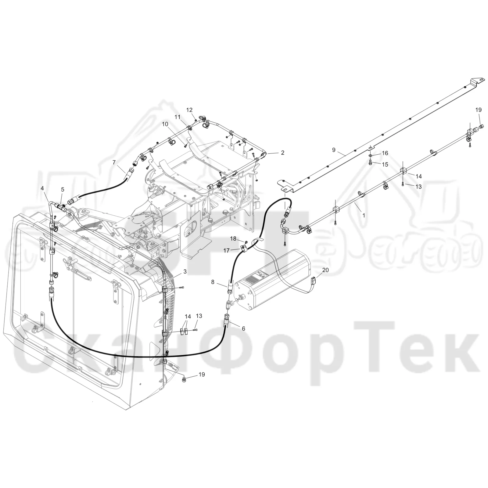 Схема: Komatsu / Форвардер / 875 S/N 8750000010- / Каталог запасных частей / шасси / Пожаротушение / Трубопровод пожаротушения
