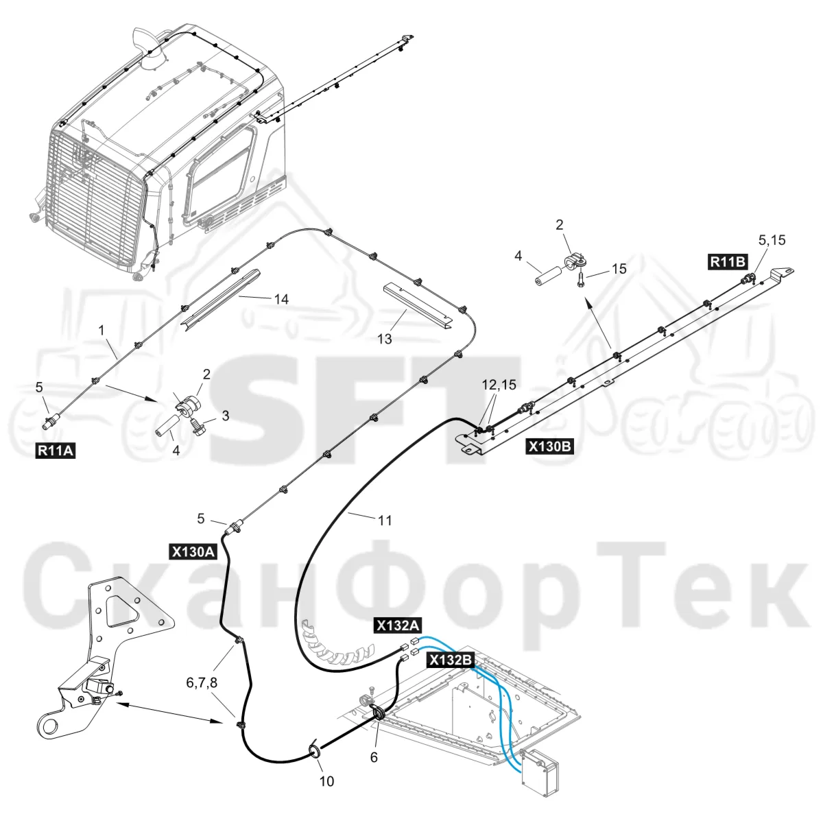 Схема: Komatsu / Форвардер / 875 S/N 8750000010- / Каталог запасных частей / шасси / Пожаротушение / Пожаротушение Датчик