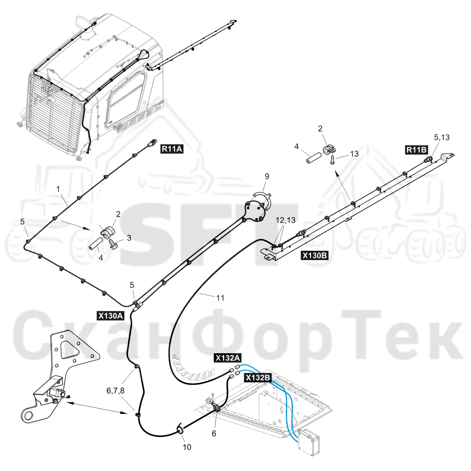Схема: Komatsu / Форвардер / 895 S/N 8950011010- / Каталог запасных частей / шасси / Пожаротушение / Пожаротушение Датчик 8950011021-