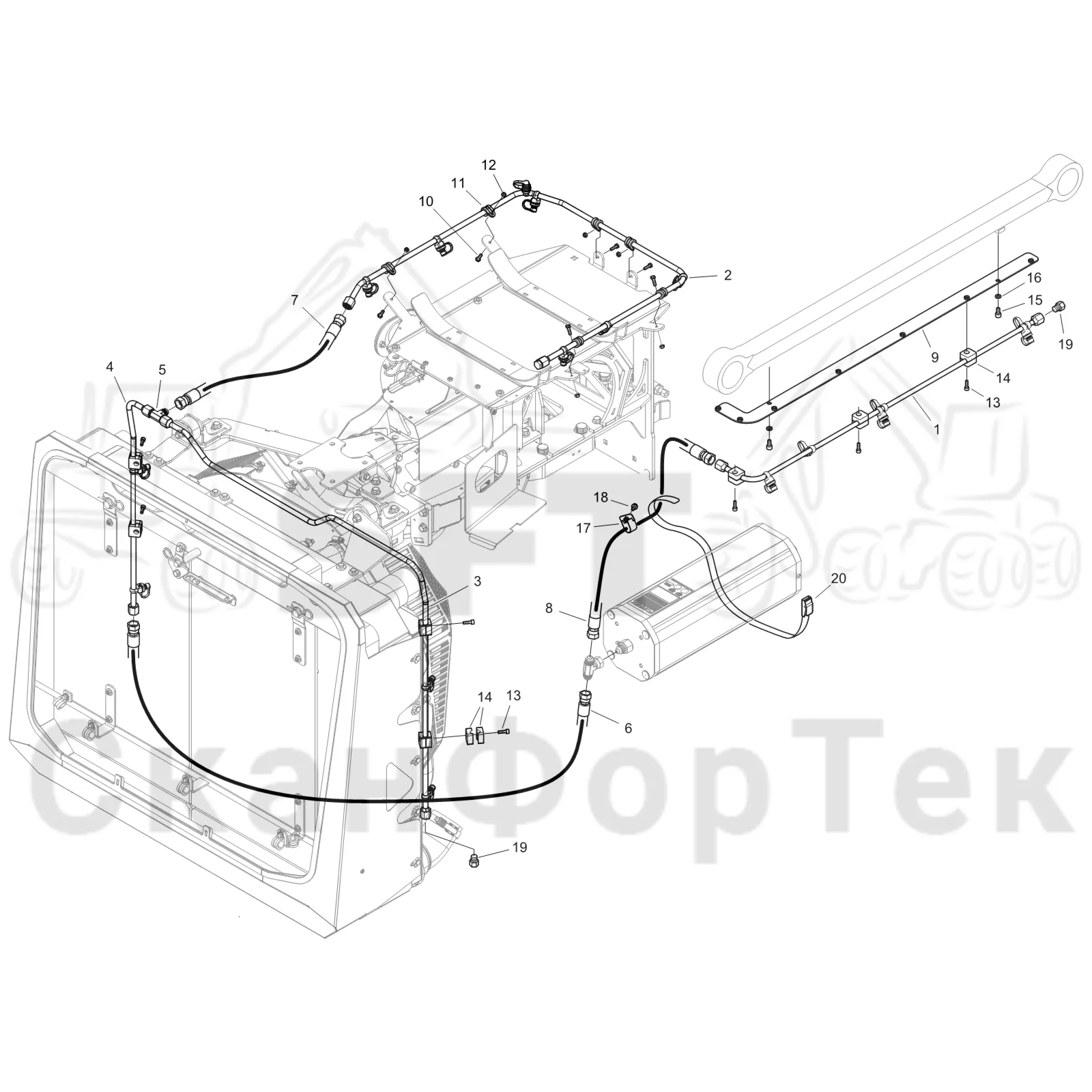 Схема: Komatsu / Форвардер / 855 S/N 8550022010- / Каталог запасных частей / шасси / Пожаротушение / Трубопровод пожаротушения Comfort Ride