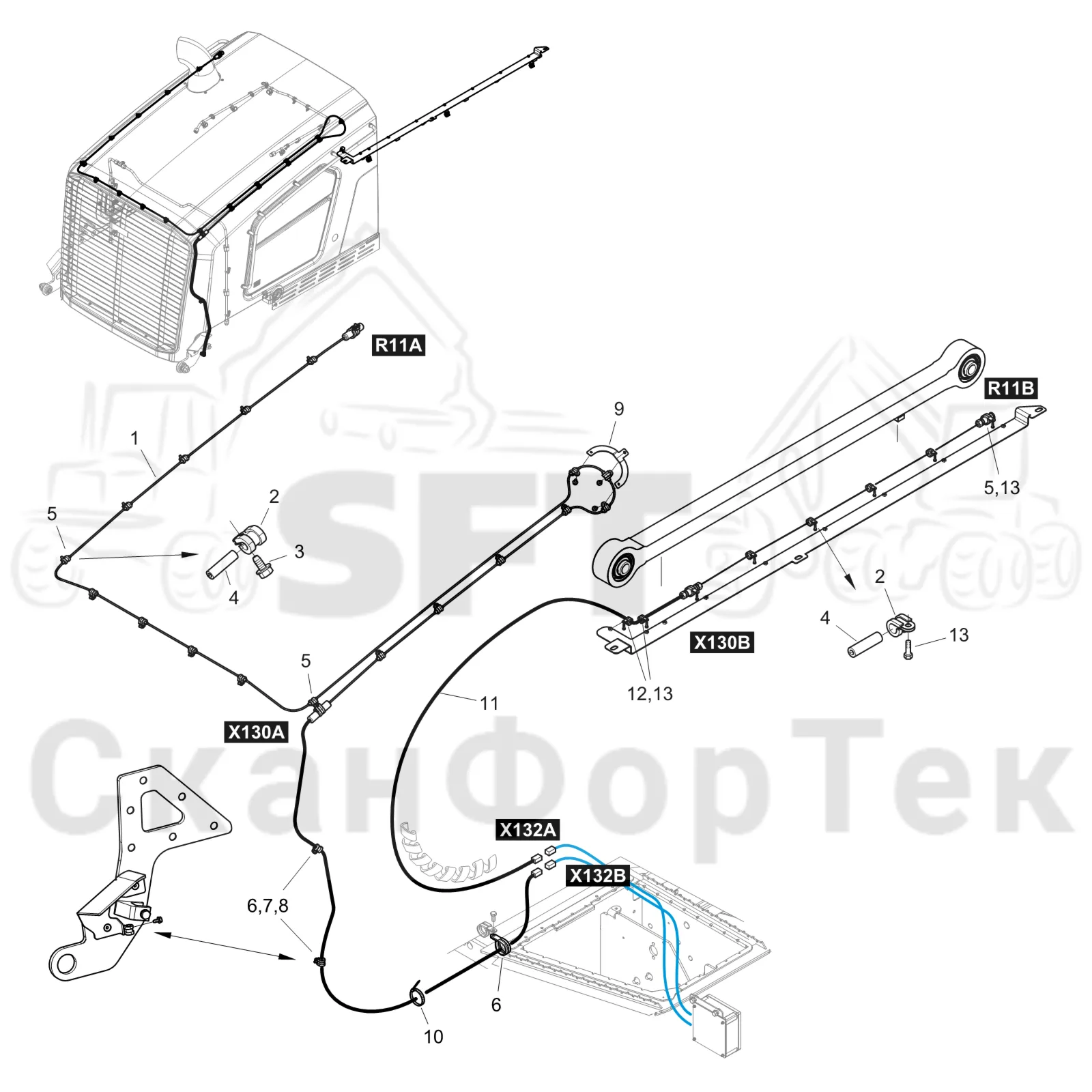 Схема: Komatsu / Форвардер / 895 S/N 8950011010- / Каталог запасных частей / шасси / Пожаротушение / Пожаротушение Датчик Comfort Ride 8950011021-