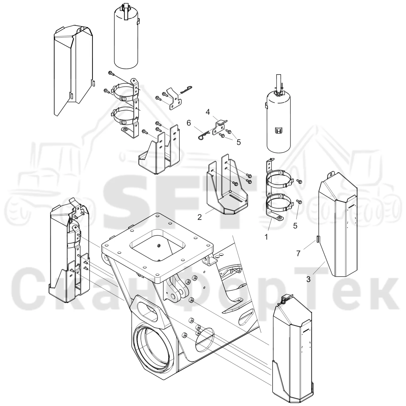 Схема: Komatsu / Форвардер / 855 S/N 8550022010- / Каталог запасных частей / шасси / Пожаротушение / Огнетушитель