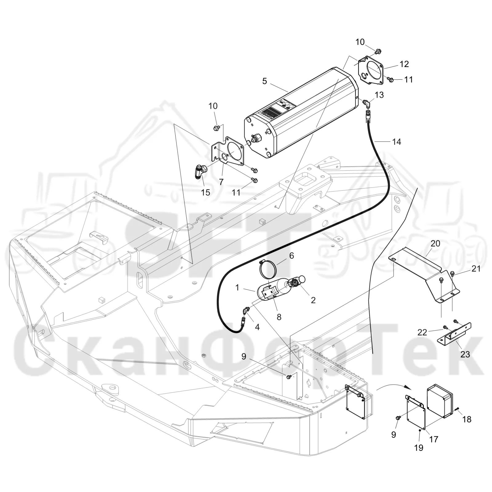 Схема: Komatsu / Форвардер / 855 S/N 8550022010- / Каталог запасных частей / шасси / Пожаротушение / Контейнер