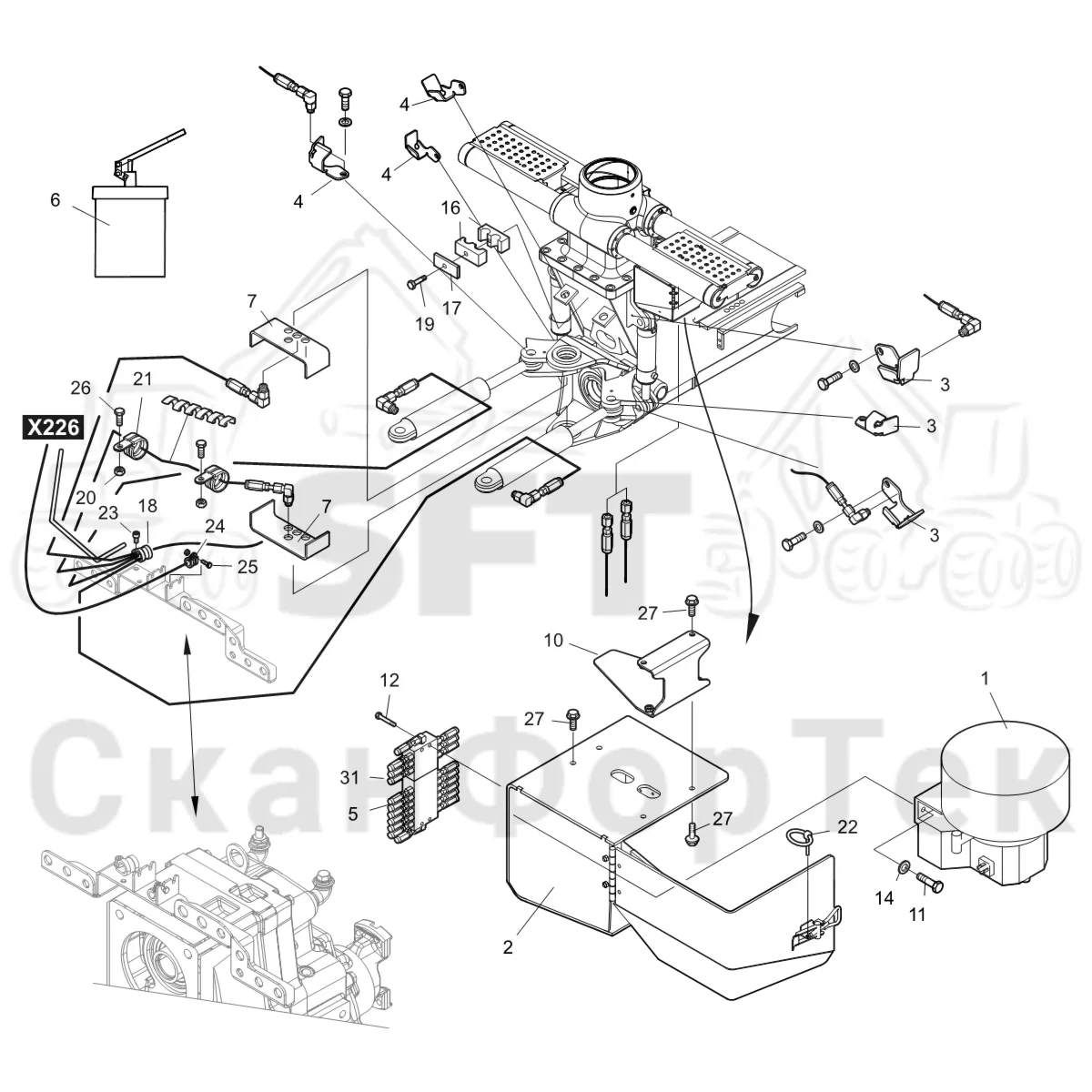 Схема: Komatsu / Форвардер / 855 S/N 8550022010- / Каталог запасных частей / шасси / Смазка / Центральная смазка