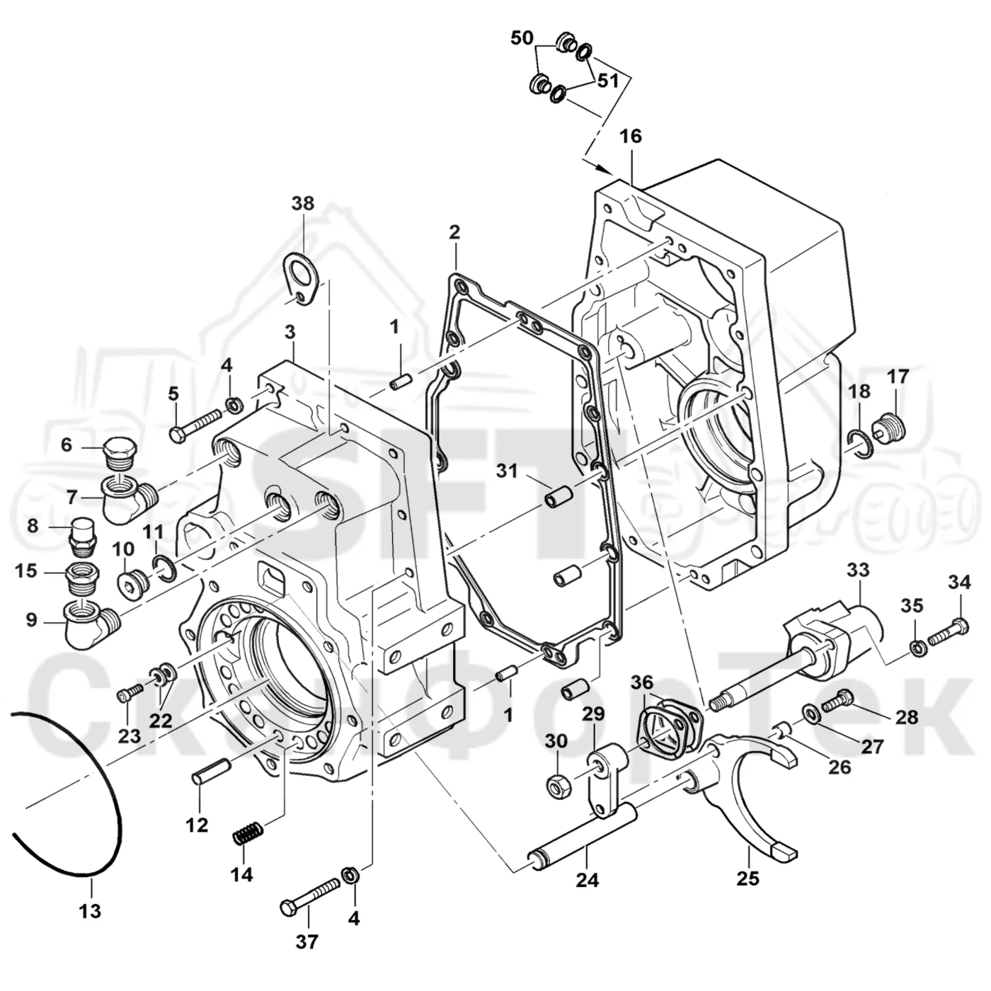 Схема: Komatsu / Форвардер / 855 S/N 8550022010- / Каталог запасных частей / Коробка передач / Редуктор / Корпус редуктора
