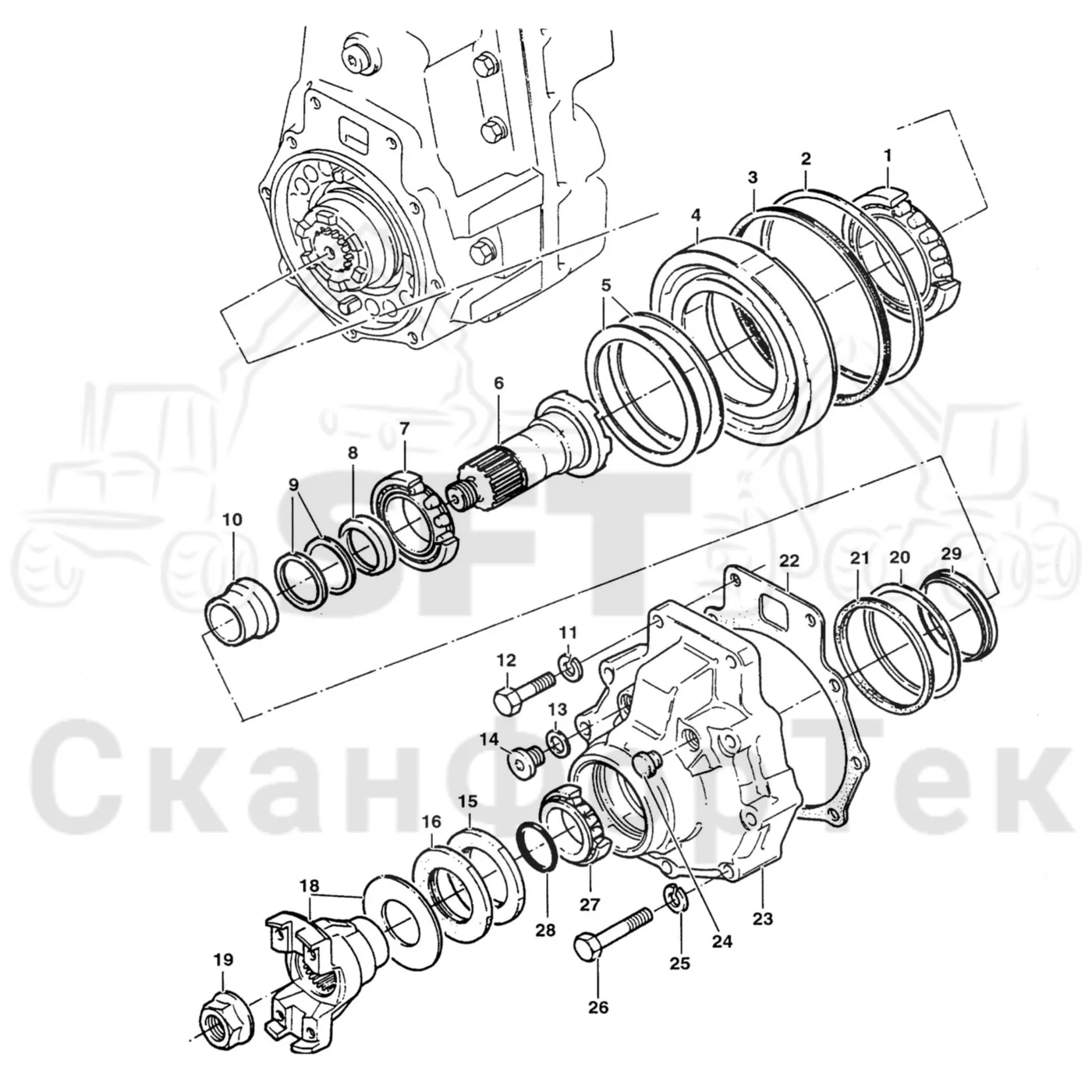 Схема: Komatsu / Форвардер / 855 S/N 8550022010- / Каталог запасных частей / Коробка передач / Редуктор / Комплект шестерен входного вала