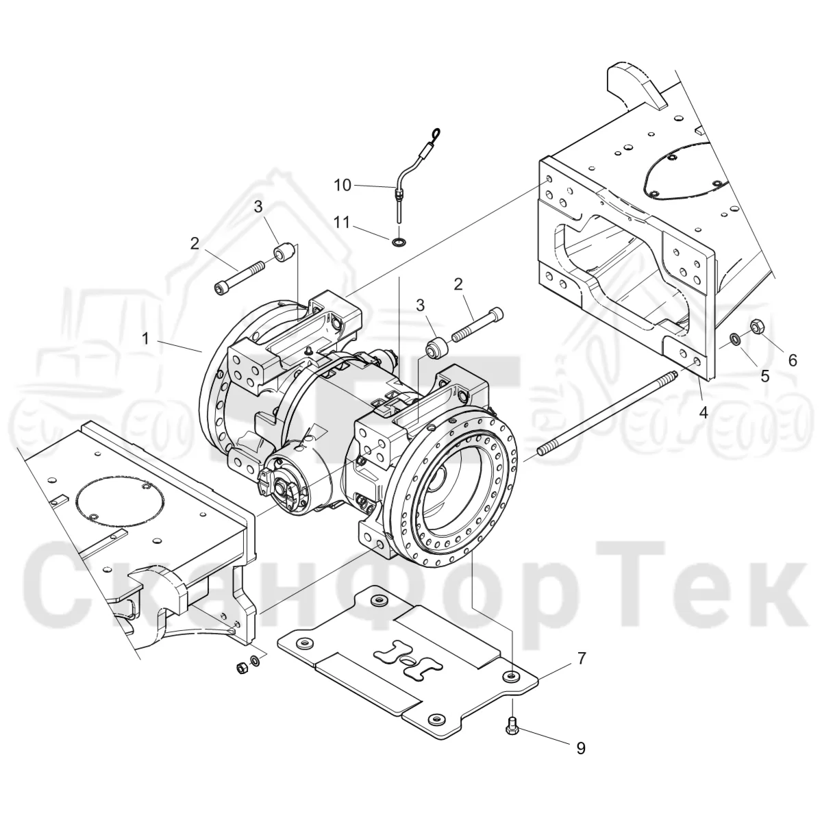 Схема: Komatsu / Форвардер / 855 S/N 8550022010- / Каталог запасных частей / Коробка передач / Мост каретки / Задний агрегат каретки