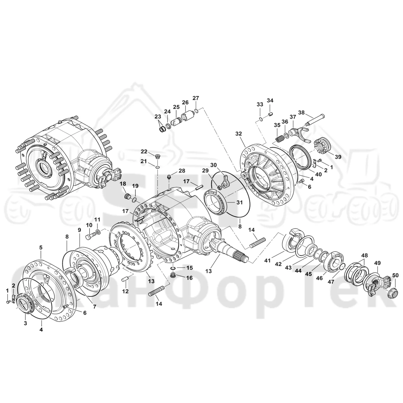 Схема: Komatsu / Форвардер / 855 S/N 8550022010- / Каталог запасных частей / Коробка передач / Ось / Дифференциал