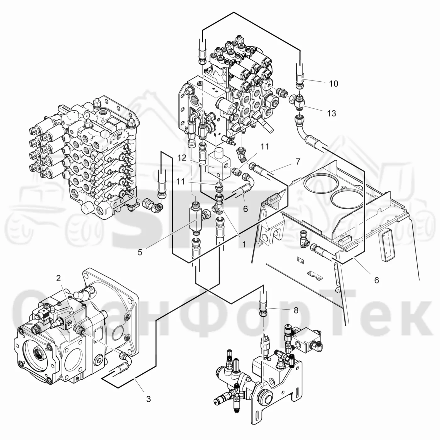 Схема: Komatsu / Лесозаготовительные машины / 931.1 / Каталог запасных частей / Гидравлика / Гидравлические насосы / Сигнал LS линии гидравлики