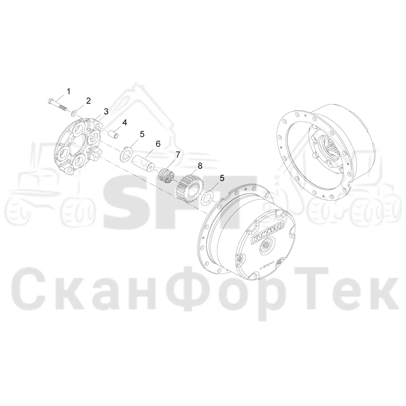 Схема: Komatsu / Форвардер / 855 S/N 8550022010- / Каталог запасных частей / Коробка передач / Ось / Сателлит планетарной передачи