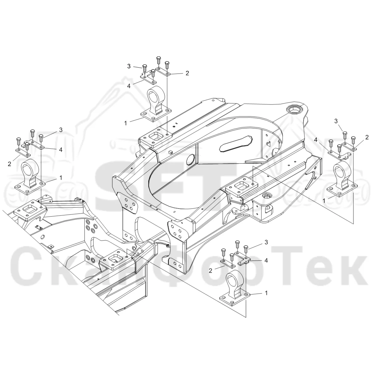 Схема: Komatsu / Форвардер / 855 S/N 8550022010- / Каталог запасных частей / Кабина / Кабина / Установка кабины