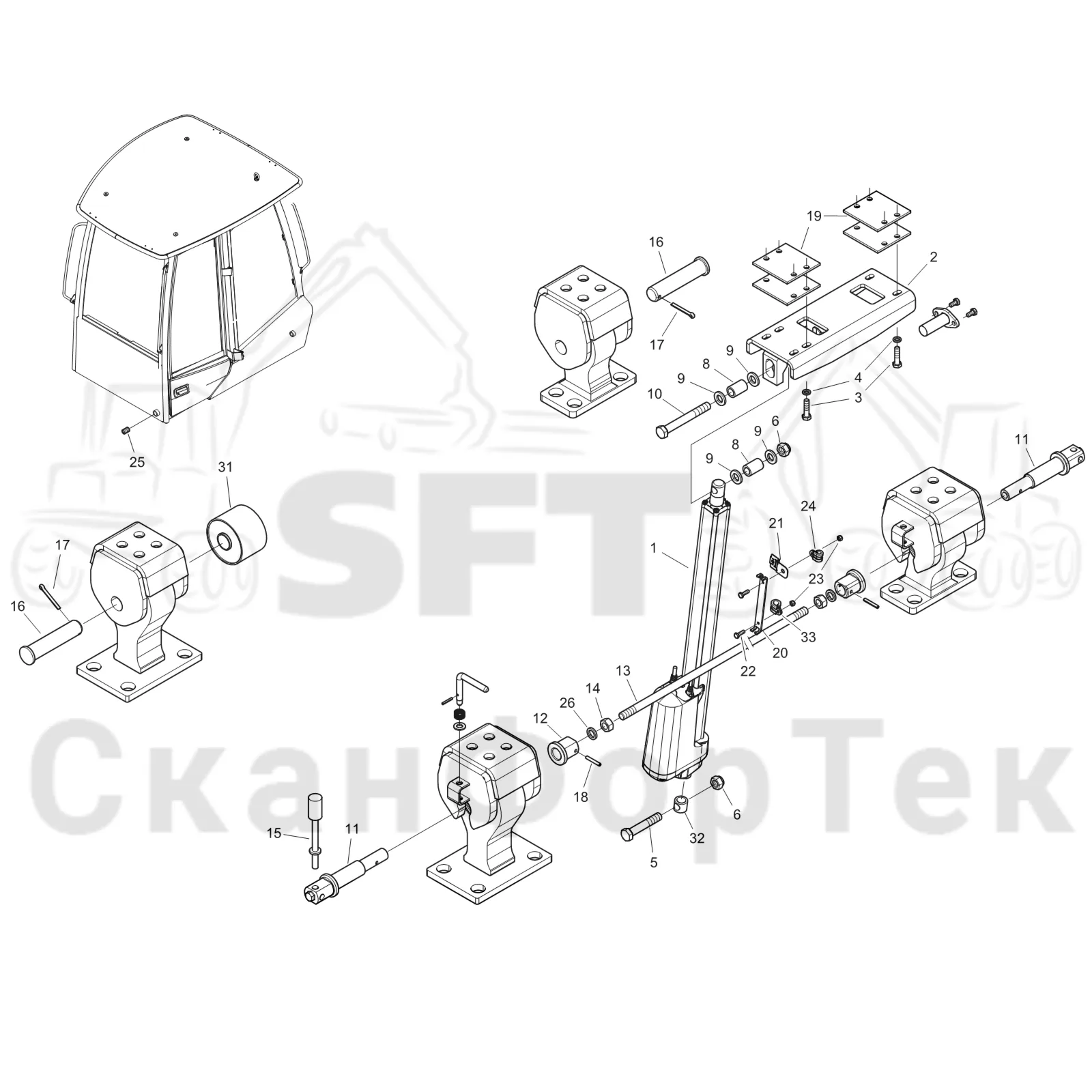 Схема: Komatsu / Форвардер / 895 S/N 8950011010- / Каталог запасных частей / Кабина / Кабина / Установка кабины