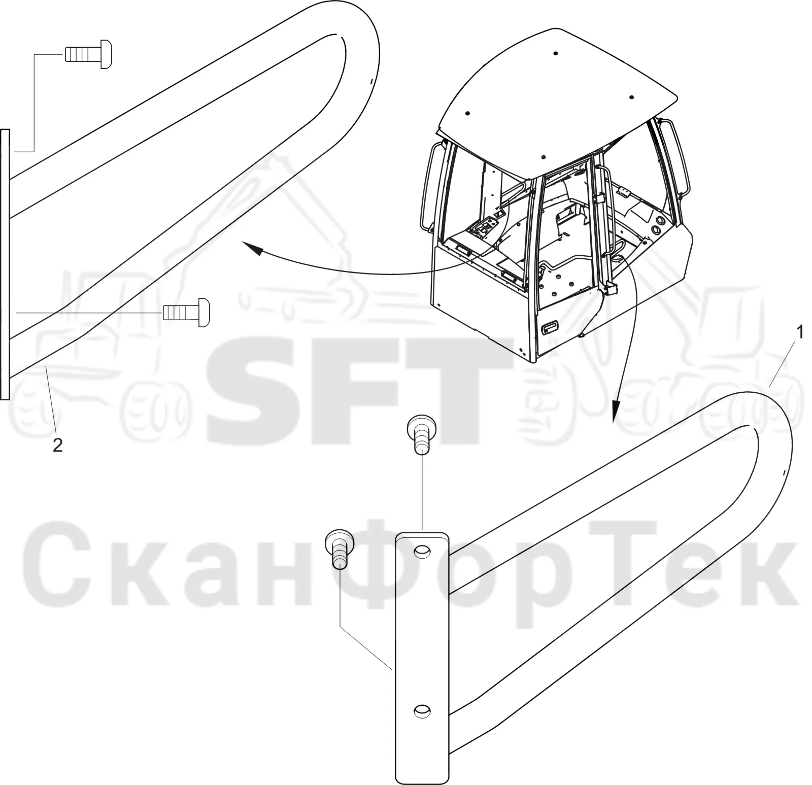 Схема: Komatsu / Форвардер / 855 S/N 8550022010- / Каталог запасных частей / Кабина / Кабина / Ручка