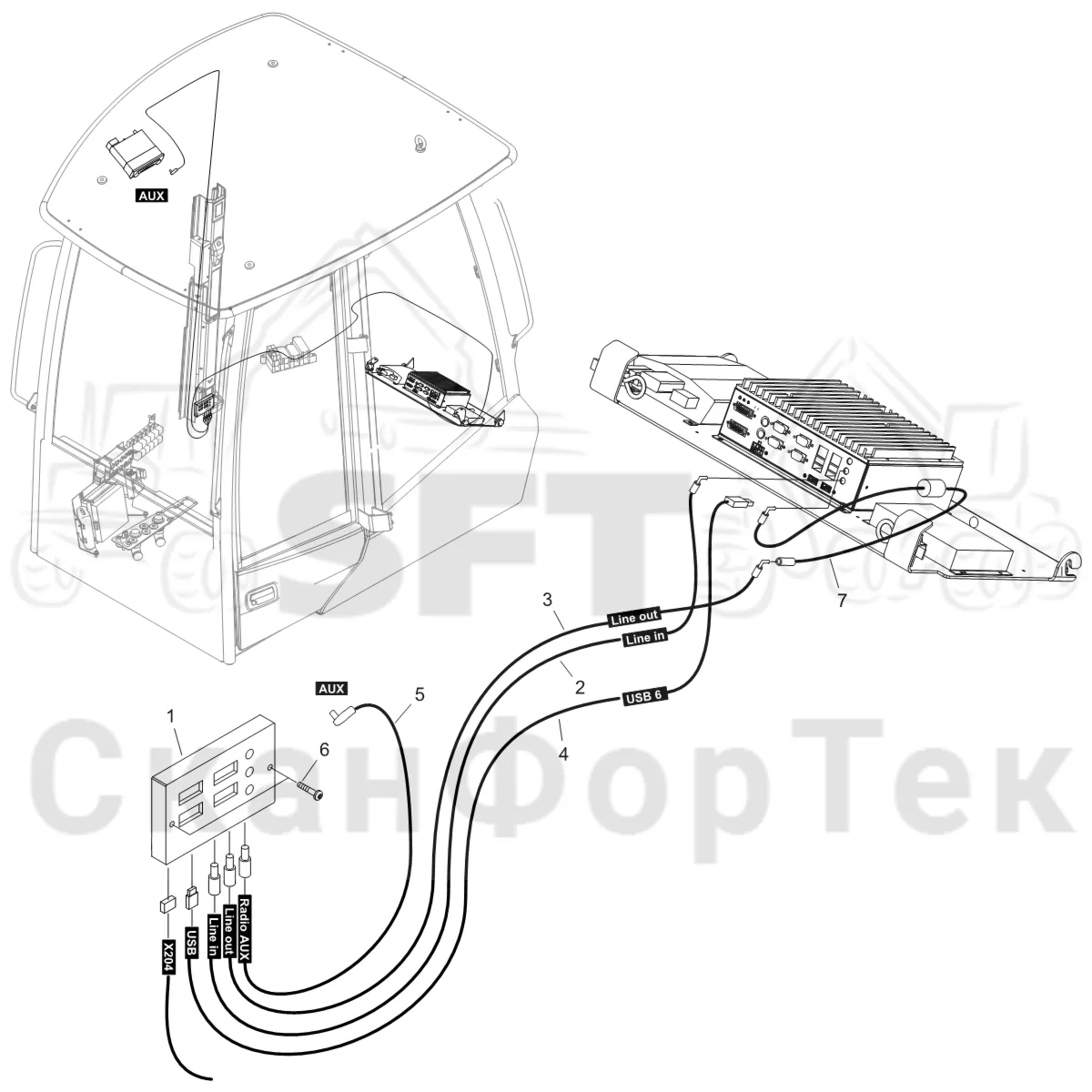 Схема: Komatsu / Форвардер / 855 S/N 8550022010- / Каталог запасных частей / Кабина / Салон / Media Hub