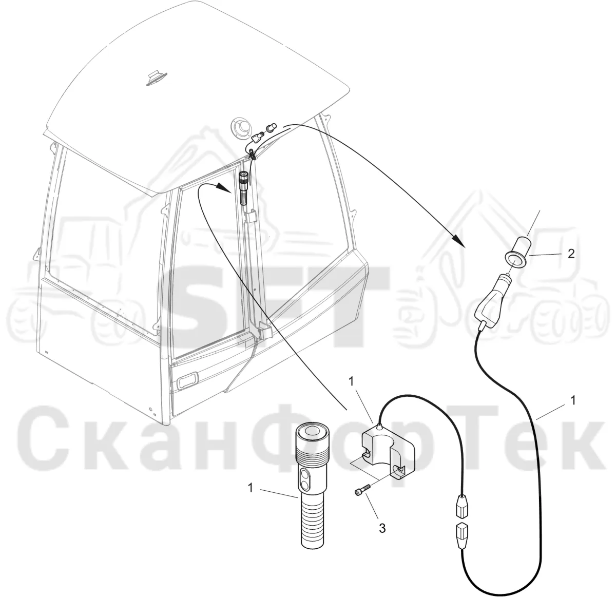 Схема: Komatsu / Форвардер / 895 S/N 8950011010- / Каталог запасных частей / Кабина / Салон / аккумуляторная факел