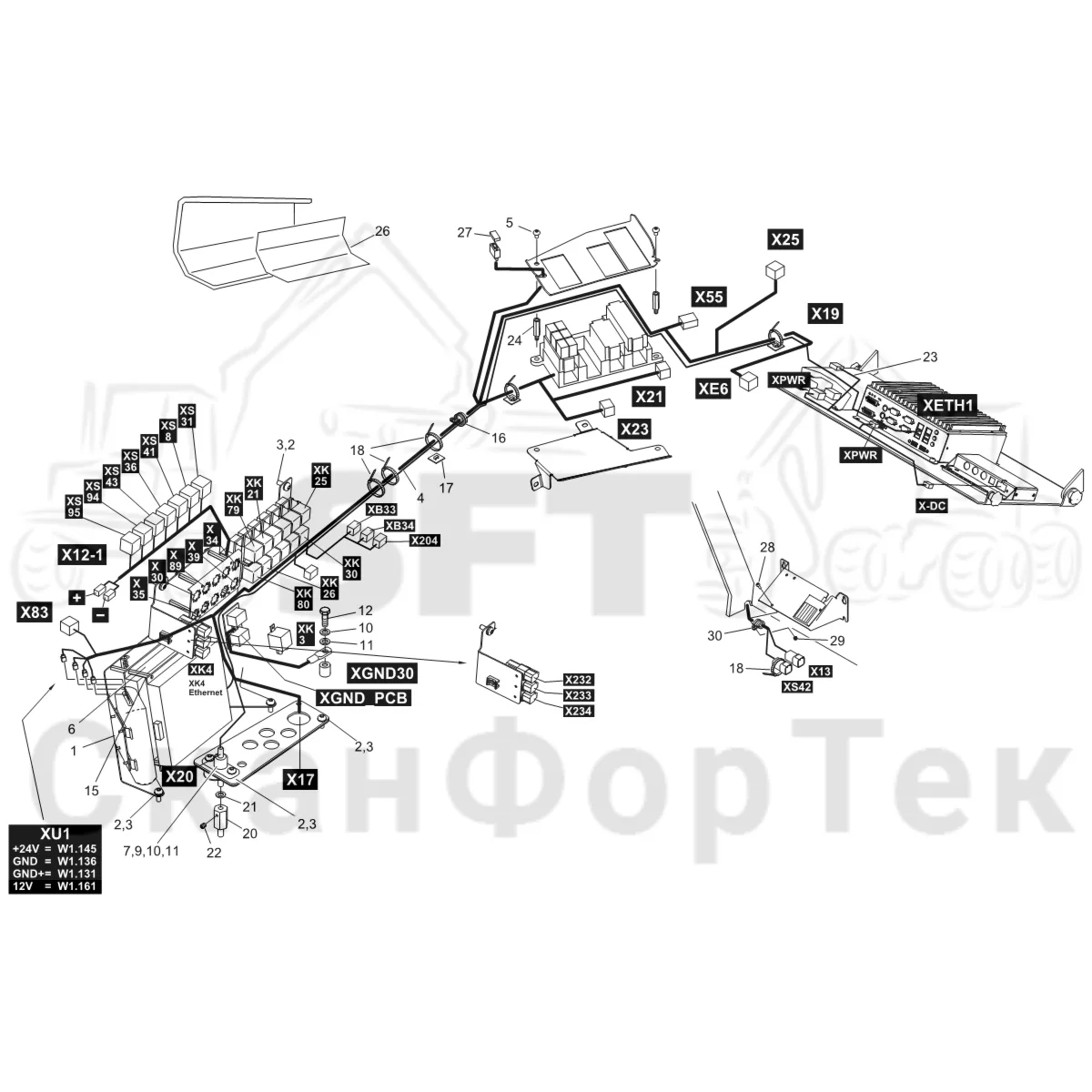 Схема: Komatsu / Форвардер / 895 S/N 8950011010- / Каталог запасных частей / Кабина / Электрический / Комплект электрооборудования кабины