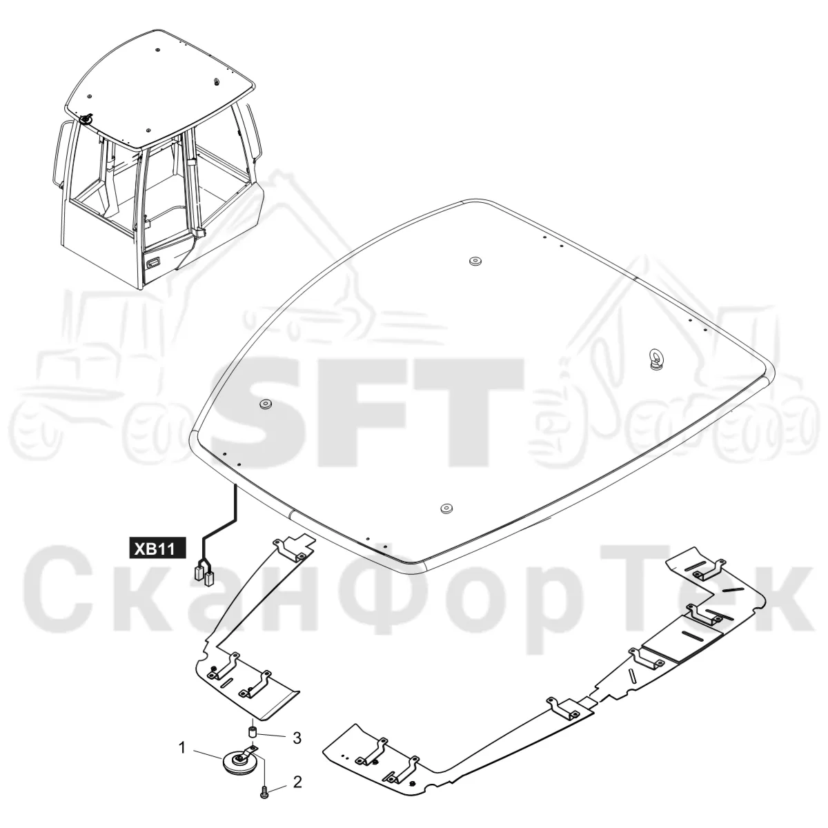 Схема: Komatsu / Форвардер / 855 S/N 8550022010- / Каталог запасных частей / Кабина / Электрический / Комплект кабелей гудка