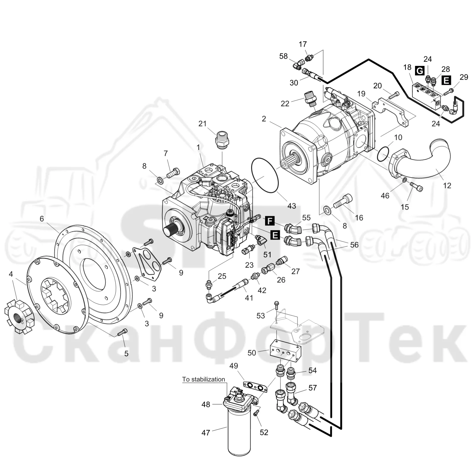 Схема: Komatsu / Форвардер / 855 S/N 8550022010- / Каталог запасных частей / Гидравлика / Гидравлические насосы / Насосная установка