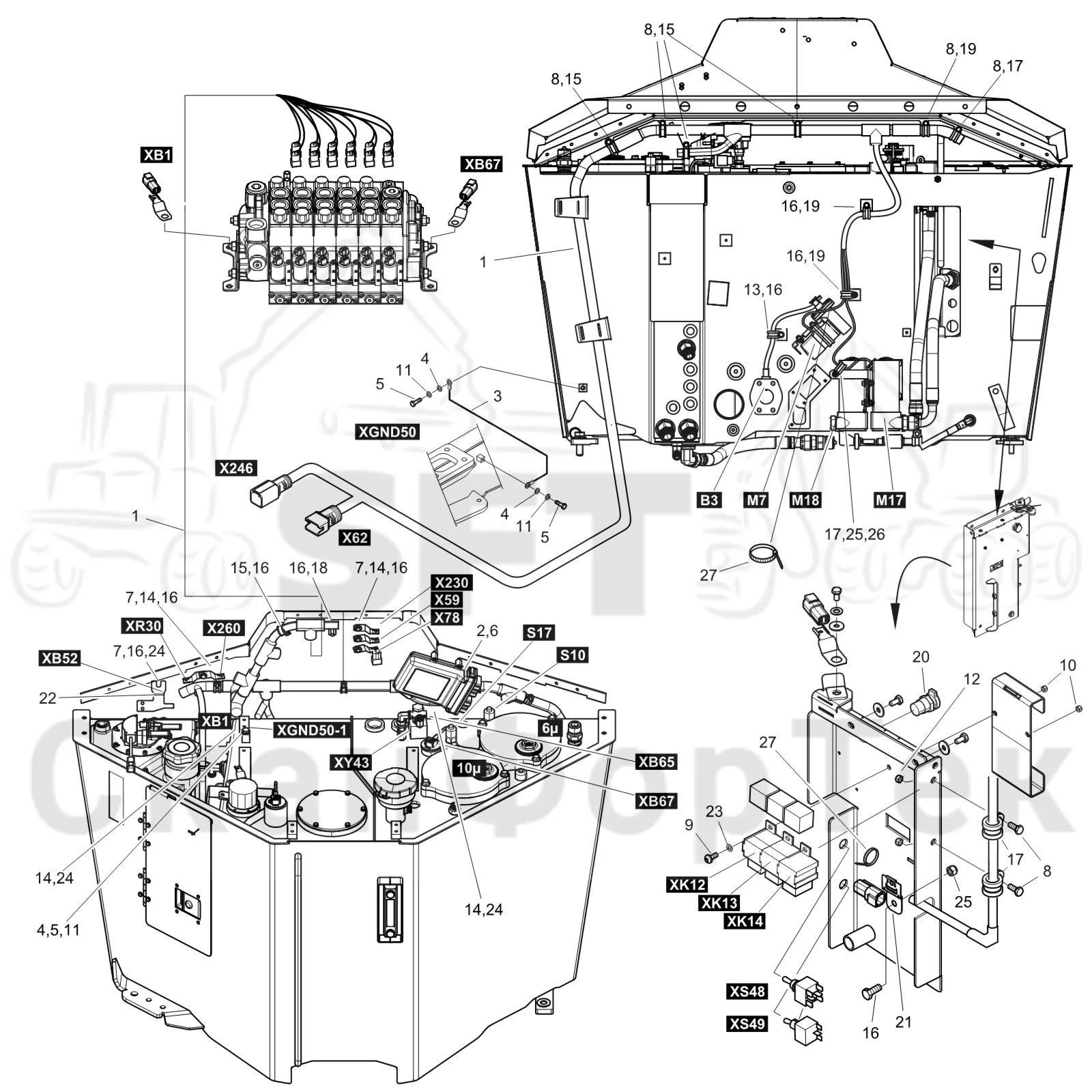 Схема: Komatsu / Форвардер / 855 S/N 8550022010- / Каталог запасных частей / Гидравлика / Бак гидравлики / Электрический набор Бак гидравлики