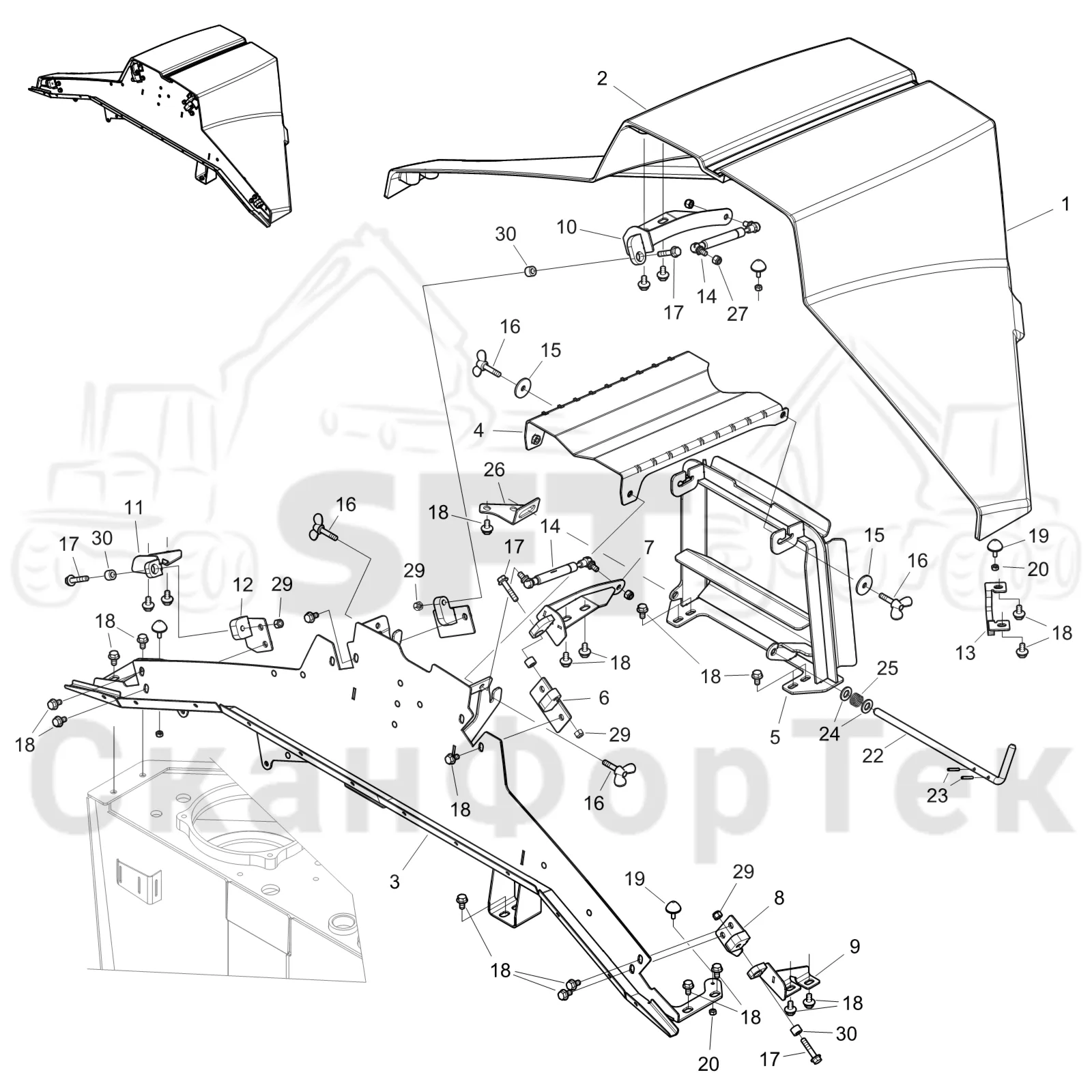 Схема: Komatsu / Форвардер / 855 S/N 8550022010- / Каталог запасных частей / Гидравлика / Бак гидравлики / Защитные крышки бака гидравлического масла