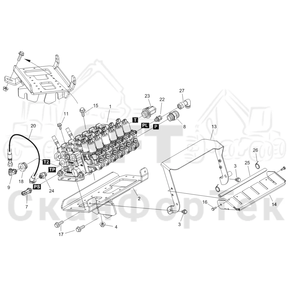 Схема: Komatsu / Форвардер / 855 S/N 8550022010- / Каталог запасных частей / Гидравлика / Клапан шасси / Клапан