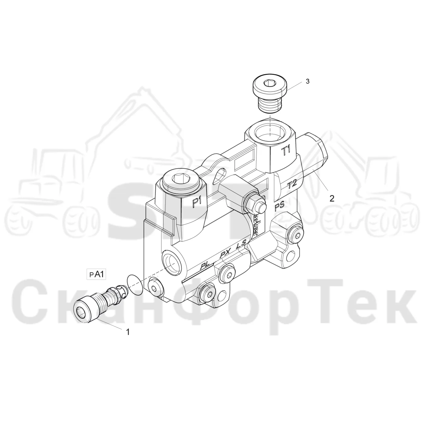 Схема: Komatsu / Форвардер / 875 S/N 8750000010- / Каталог запасных частей / Гидравлика / Клапан подъемного крана / 145F / Inlet